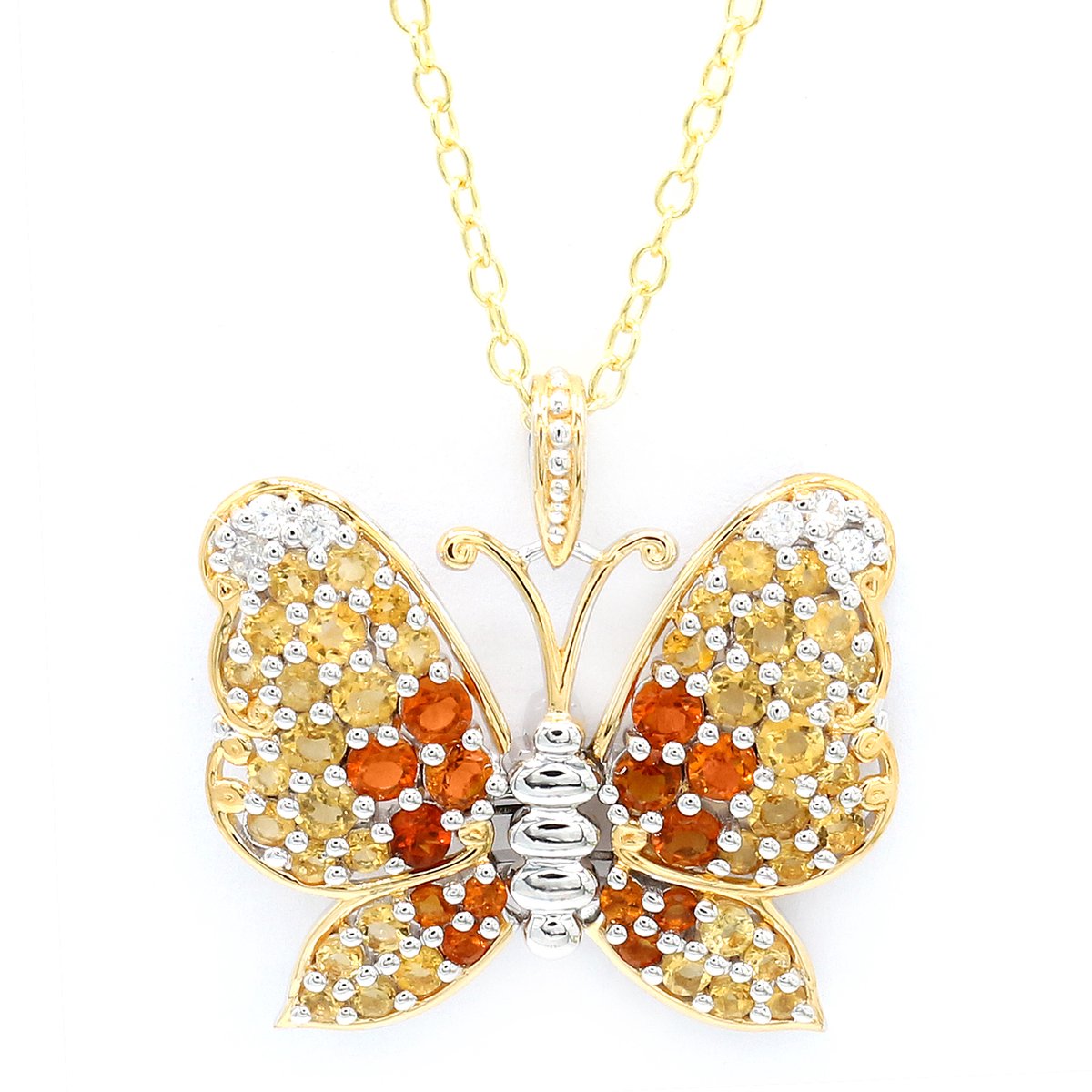 Cavill - Vergulde 925 Sterling Zilveren Ketting - 2.201 ct Rundgeslepen Madeira Citrien & Cambodja Zirkonia - Elegante Vlinder Hanger
