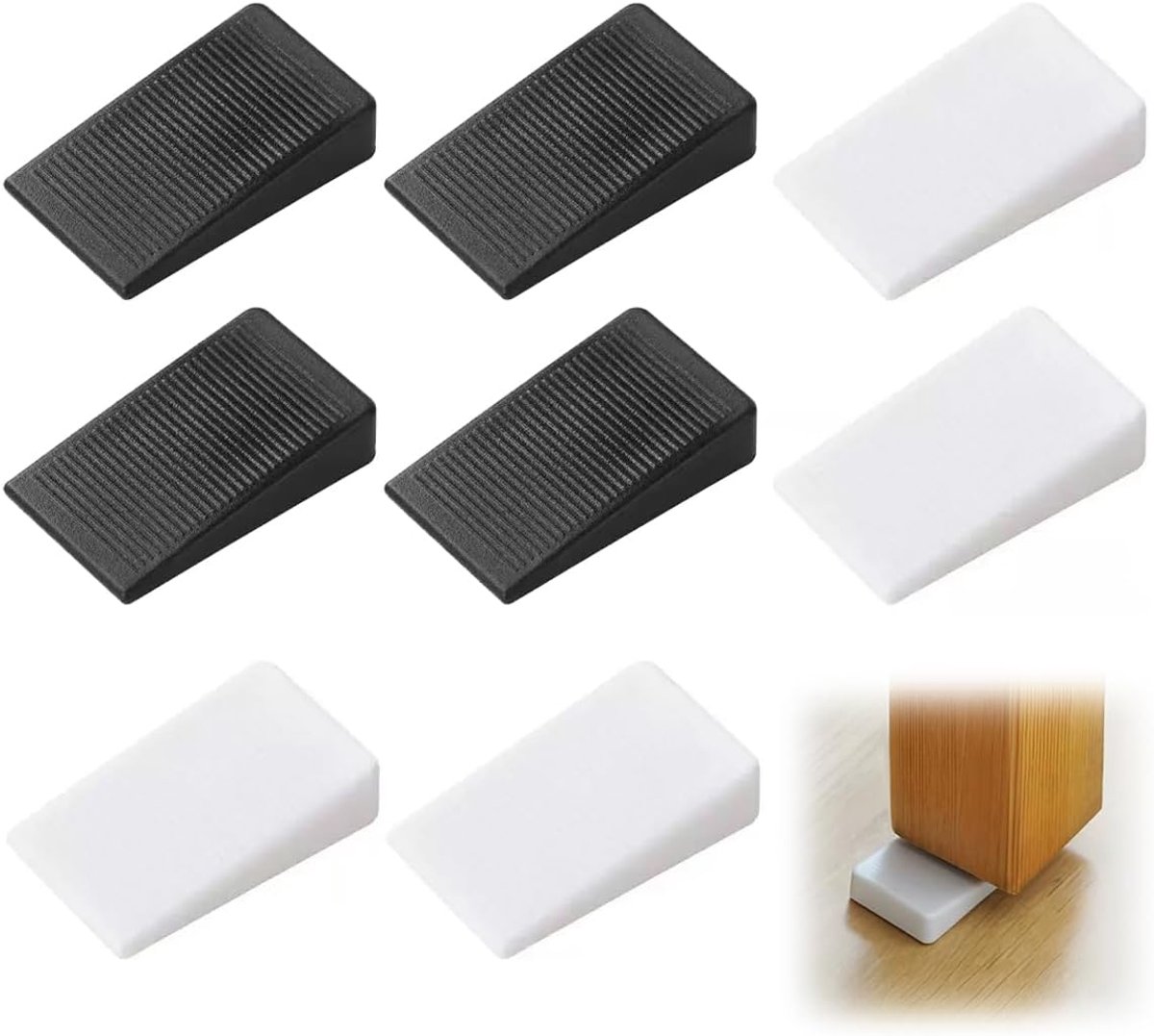 Rubberen Deurstoppers - Wiggen - Deuren Op Hun Plek - Geluidsabsorberend - 8 Stuks - Zwart Wit