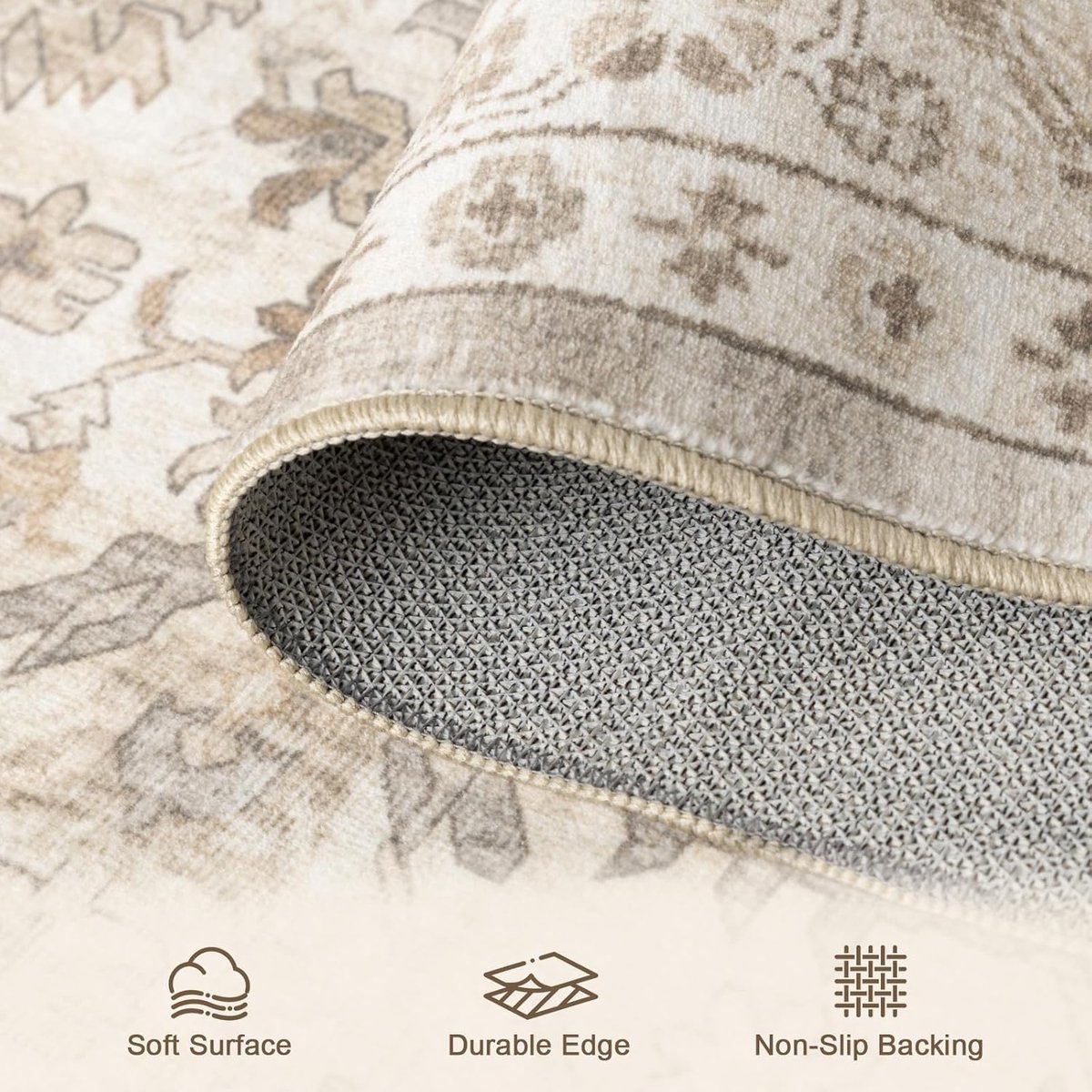 SnelShoppen - Vintage Wasbare Beige Tapijt 160x230cm Met Bloemenpatroon | Zacht, Antislip, Laagpolig Voor Woonkamer, Slaapkamer, Eetkamer
