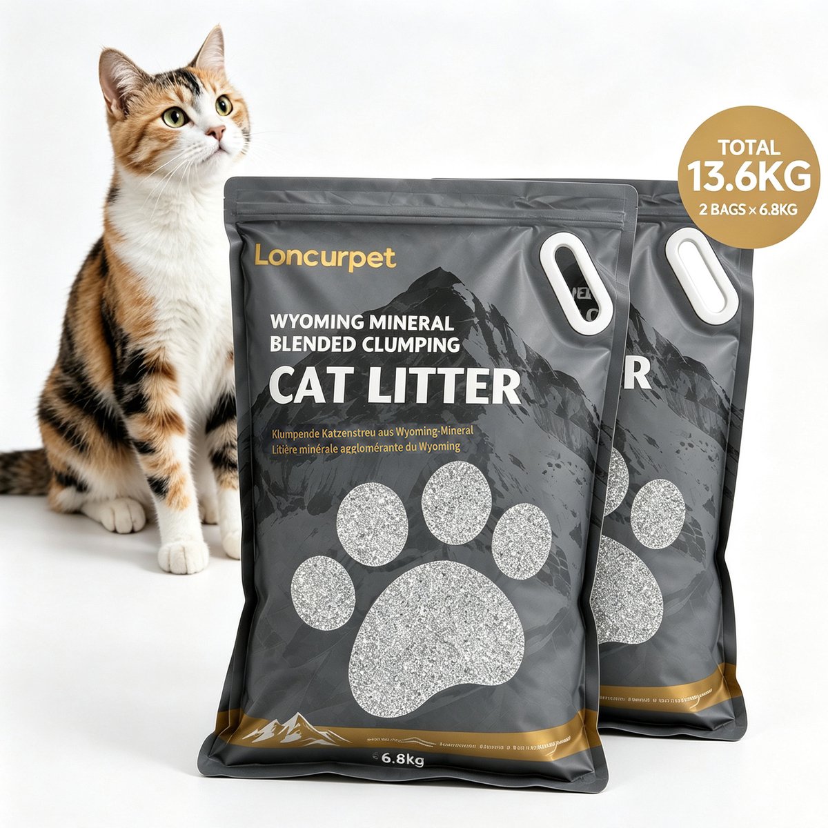 Loncurpet - Kattenbakvulling - Wyoming Natrium Bentoniet Klei +Cassava - 2 x 6,8kg - Snelle Klontvorming - Plakt Niet - 100% Zonder Stof - Geurneutraal voor Gevoelige Katten