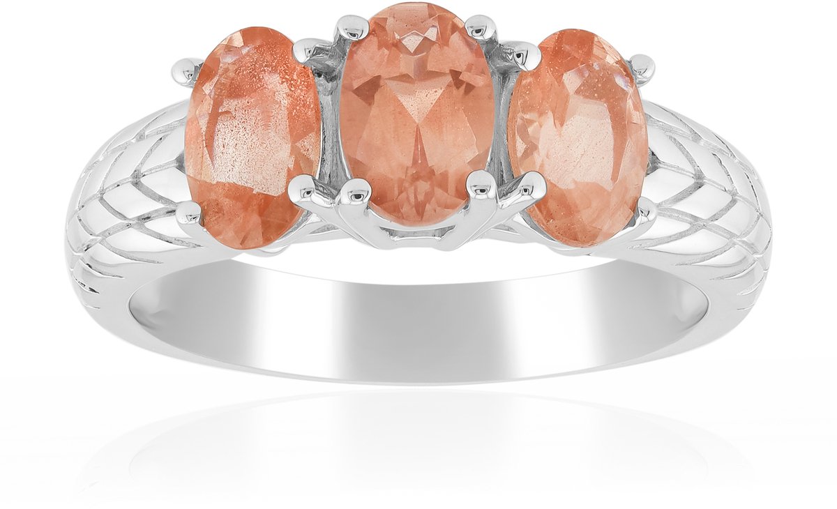 Cavill - 925 Sterling Zilveren Ring - 3 Ovale Oregon Zonnestenen 1,071 ct - Elegante Prong-zetting - Warm Glinsterende Edelsteen