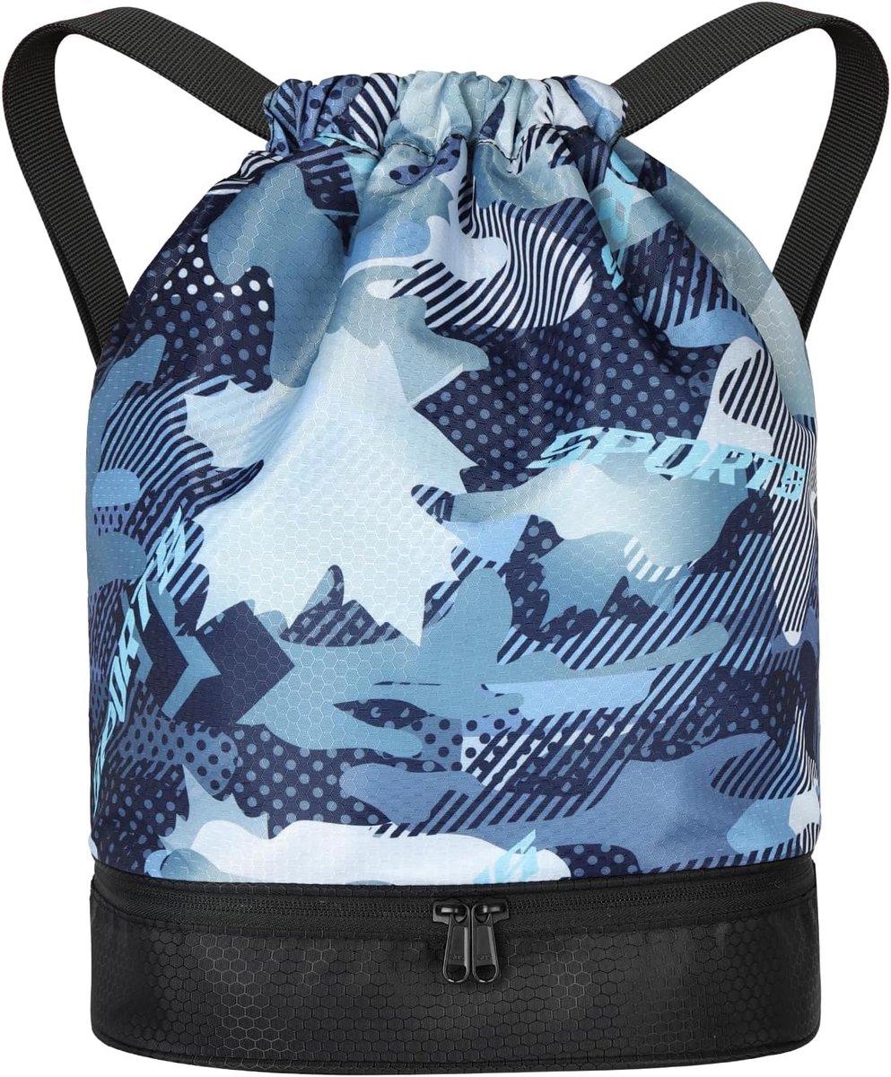 SnelShoppen - Gymtas, Sporttas met Trekkoord en Ritssluiting voor Mannen en Vrouwen, Blauw, Oxford Stof, Ideaal voor Sport en Reizen, Binnenzak en Bui
