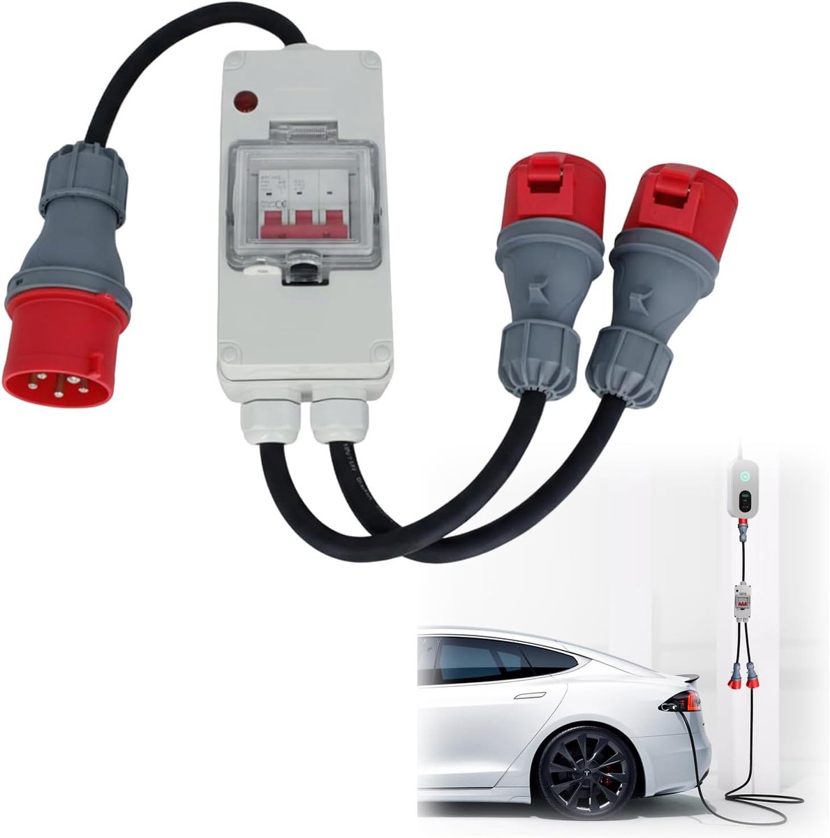 SnelShoppen - CEE Adapter 5-Pin 32A naar 16A, 0.5 m, H07RN-F, 5 x 2.5 mm², Sterke Voedingsverdeler, Camping CEE Adapterkabel, Stof- en Waterdicht, Voo