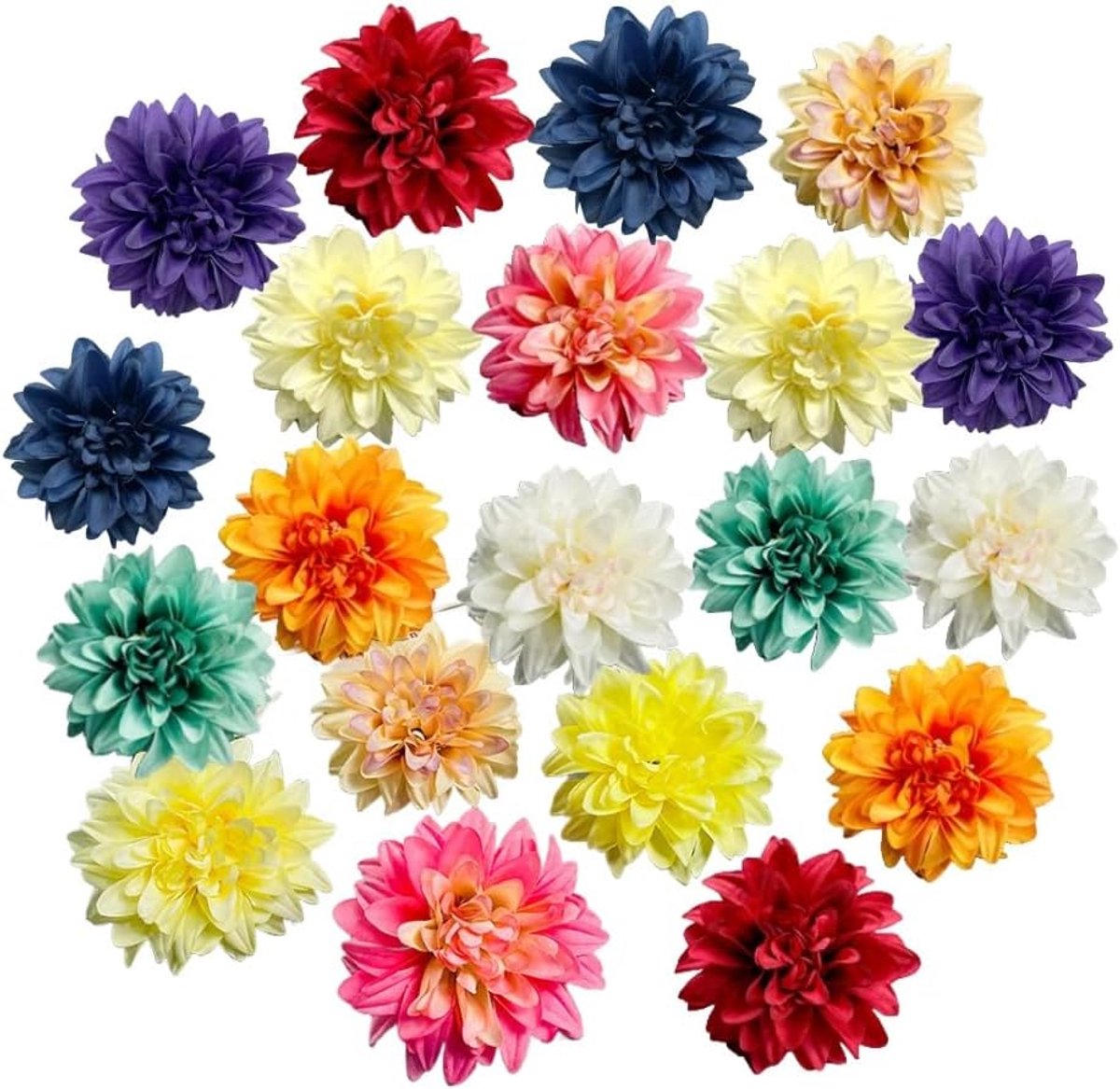 Dahlia's Kunstbloemenhoofden, Faux Dahlia's Zijden Bloemen voor Knutselen met clips, Tropische Faux Bloem Taart - ShopVlot