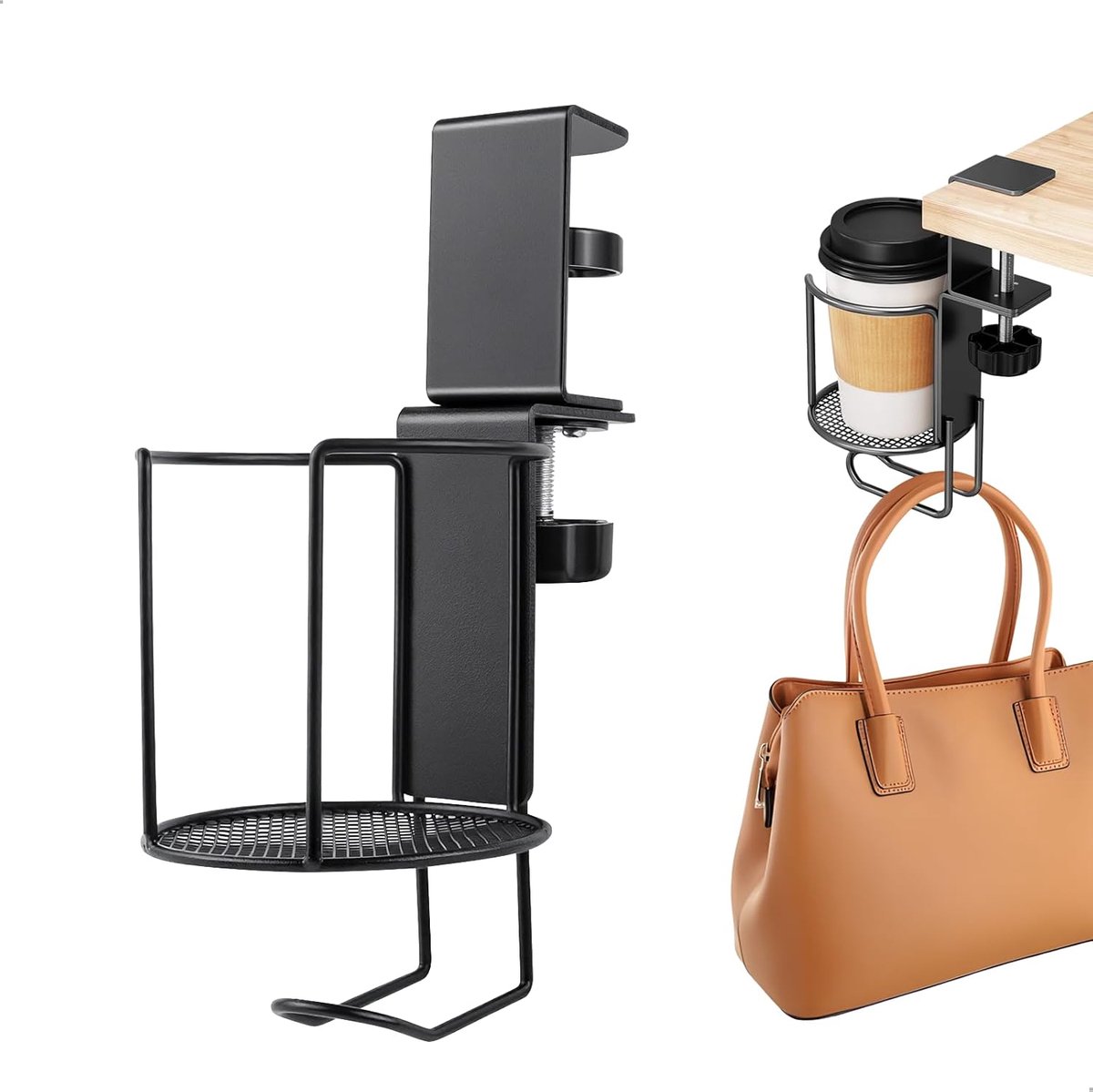Cup Holder Table with 360° Rotation Desk Cup Holder Adjustable Anti-Spill for Desk and Shelf Bottle Holder with Hook - ShopVlot
