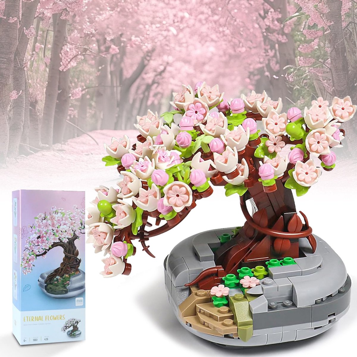 Bonsai Blokkenset - Mini Kersenbloesemboom Bonsai - Mini Bouwblokjes - Sakura Plant Bonsai Modelset - Voor Kinderen En Volwassenen Huisdecoratie