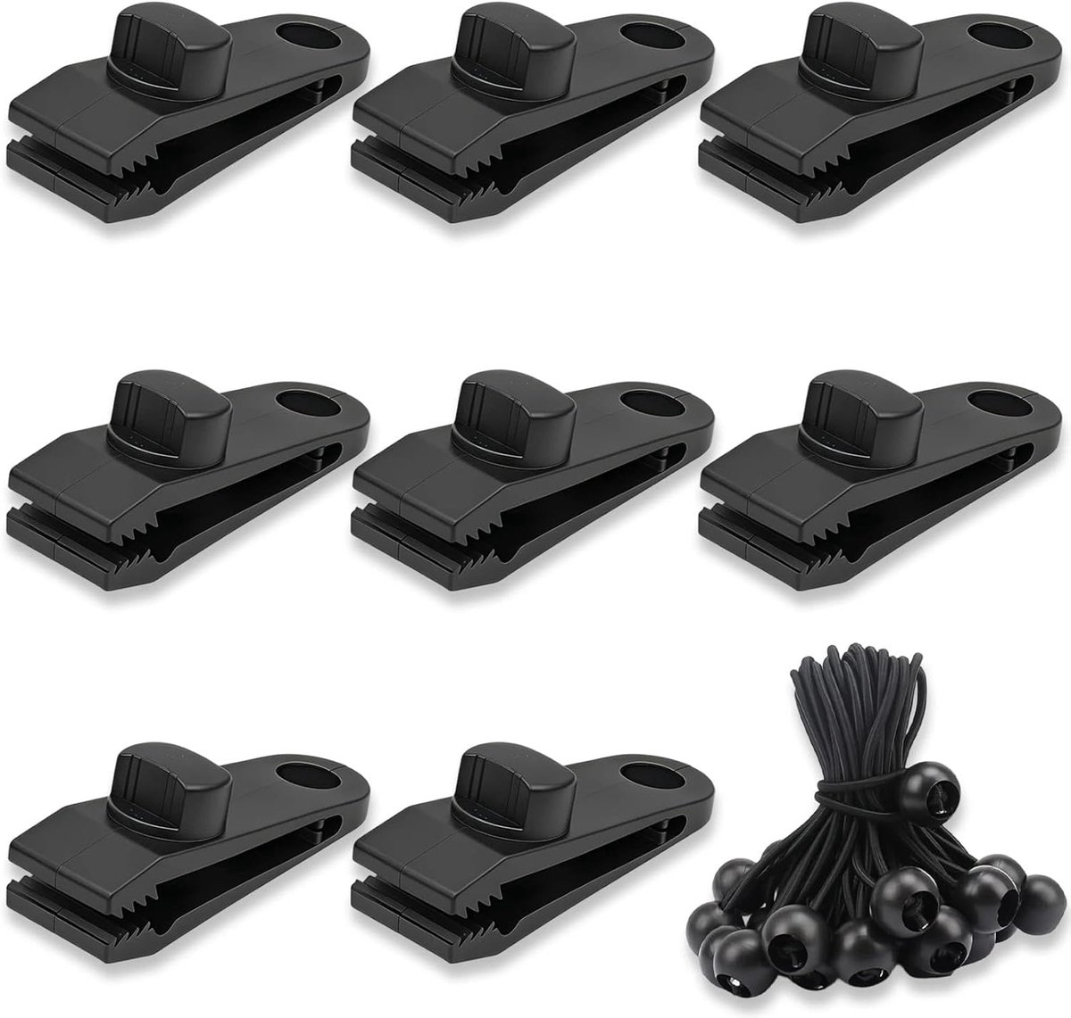 SnelShoppen - Pack van 33 Tarp Clips en Elastieken voor Tenten, Tarpaulins, Parasols - Duurzaam Nylon en Latex - Multifunctioneel voor Camping, Tuin e