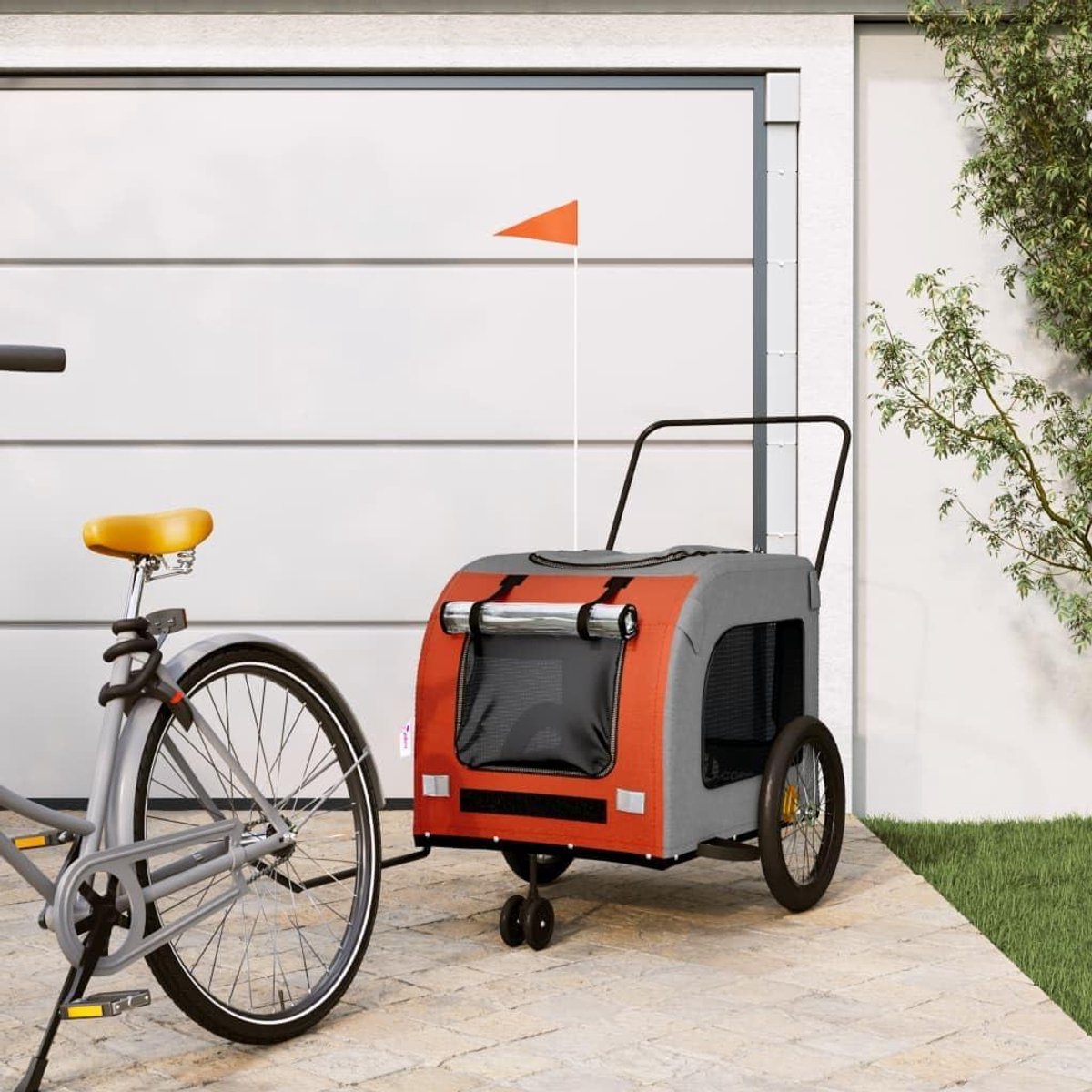 Fietskar voor huisdieren - Huisdieraanhanger - Veilig Vervoeren - Robuust IJzeren Frame - 45 kg - Oranje Grijs