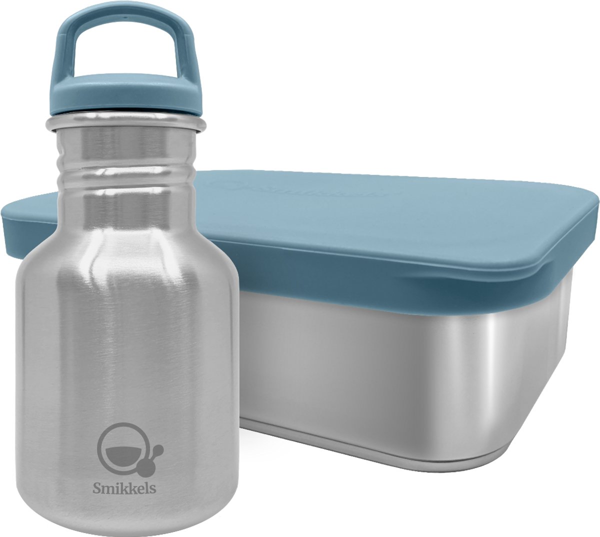 Smikkels - RVS lunchset Daily Basic Blauw - Drinfkles 350ml - Broodtrommel 900ml - 304 RVS (18/8) - Schoolset kind