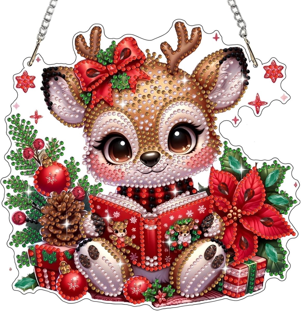 Kerst Diamant Schilderen Hang Ornament met Ketting, Herten Pendant Kits voor Volwassenen en Kinderen, DIY Sieraden en Ambachten met Gemstones
