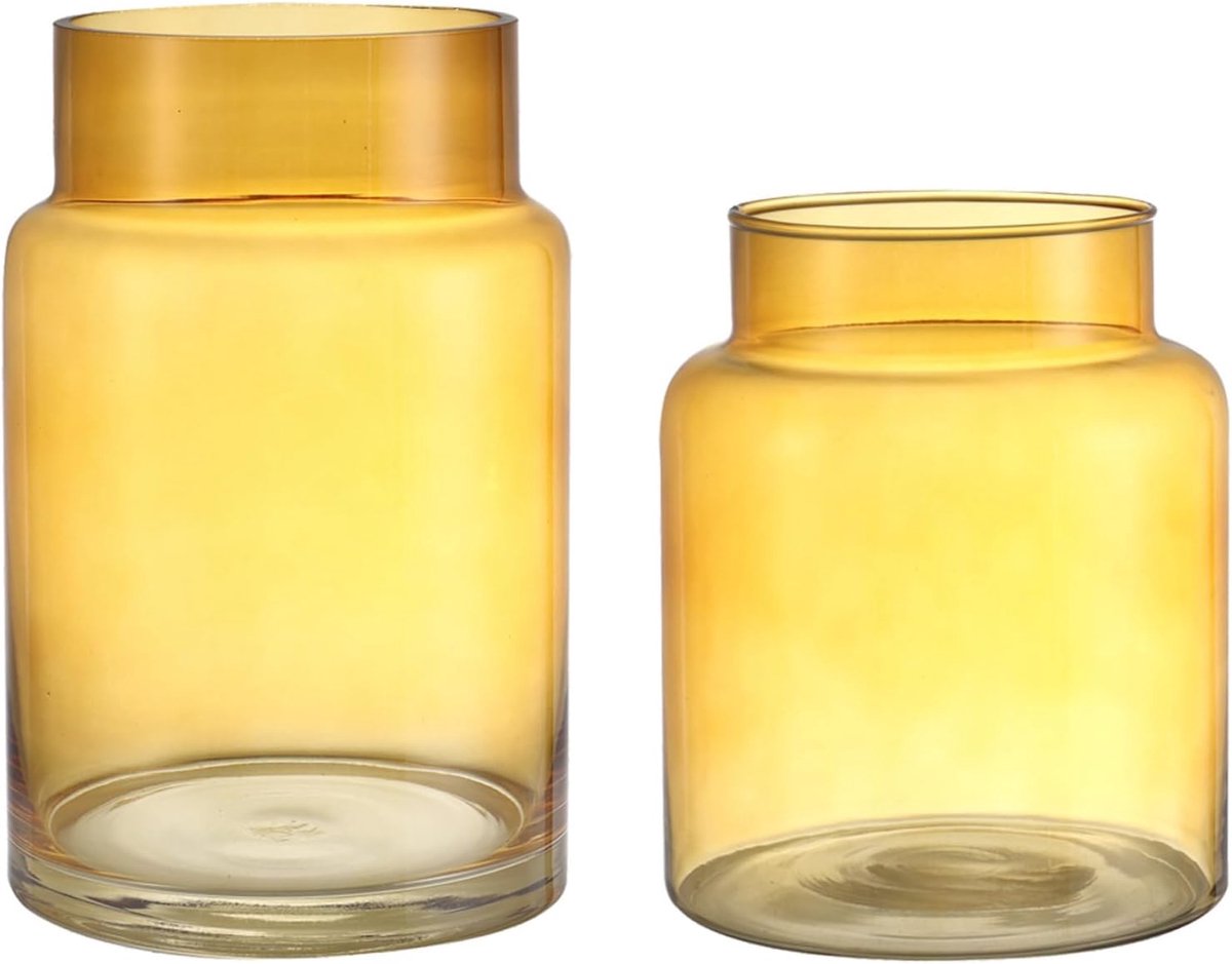 Glazen vaaset groot (2 stuks) - Amberkleurig - Elegante bloemenvaas - Perfect voor interieur - SnelShoppen