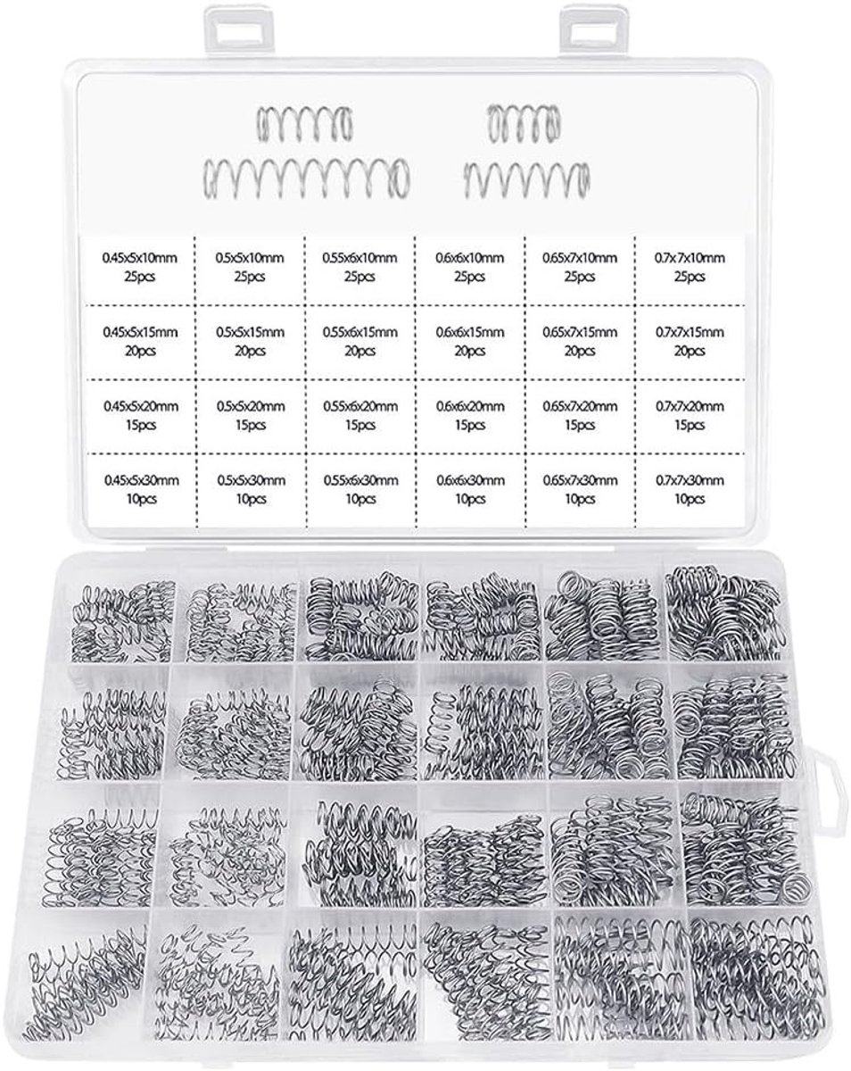 Complete set van 420 compressieveren met 24 specificaties, lengtes van 10mm tot 30mm en diverse diameters voor optimale veerkracht