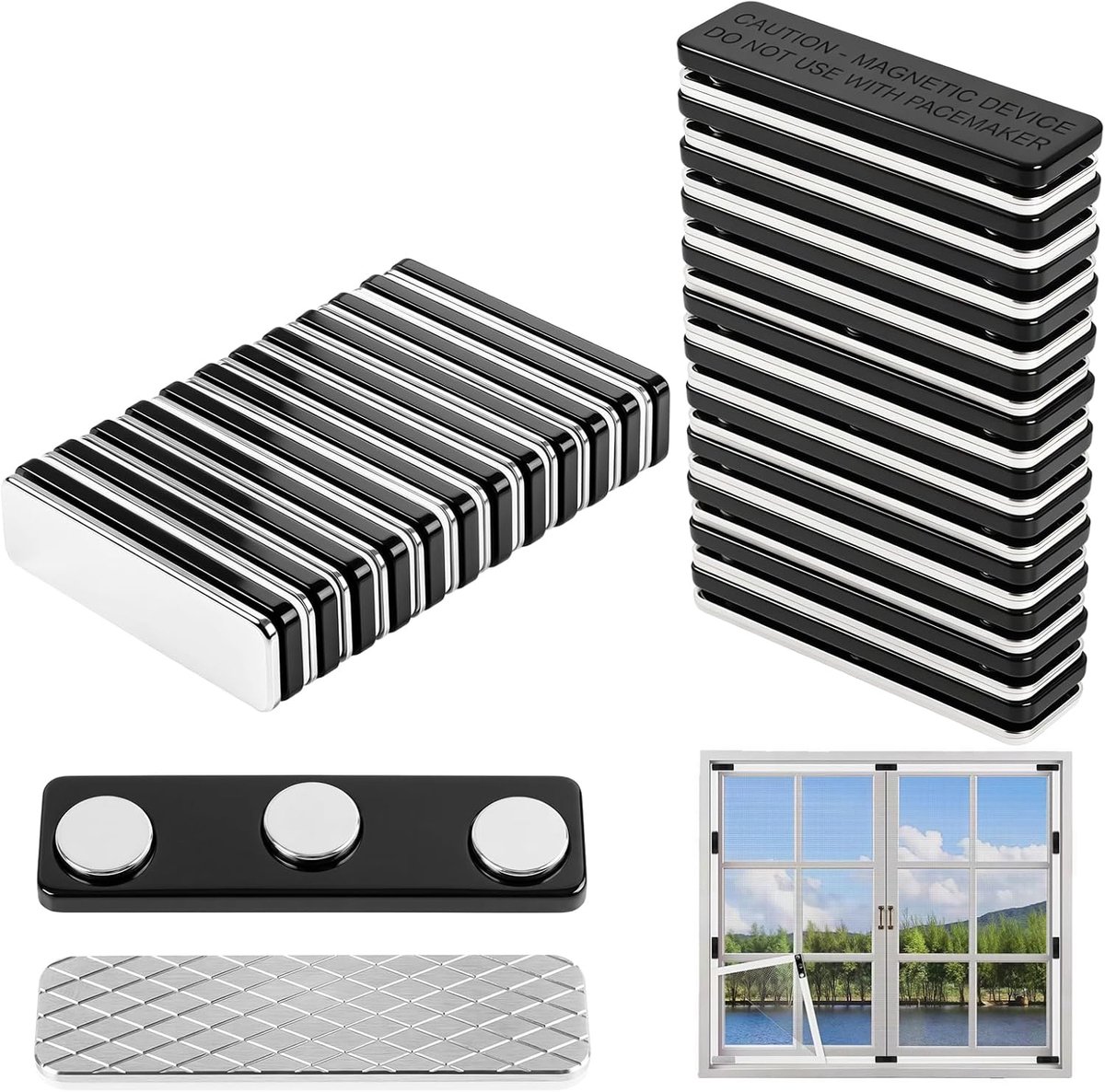 Vliegengaas clips 45 mm - zelfklevende magneten - 24 stuks - ideaal voor muggennetten - SnelShoppen