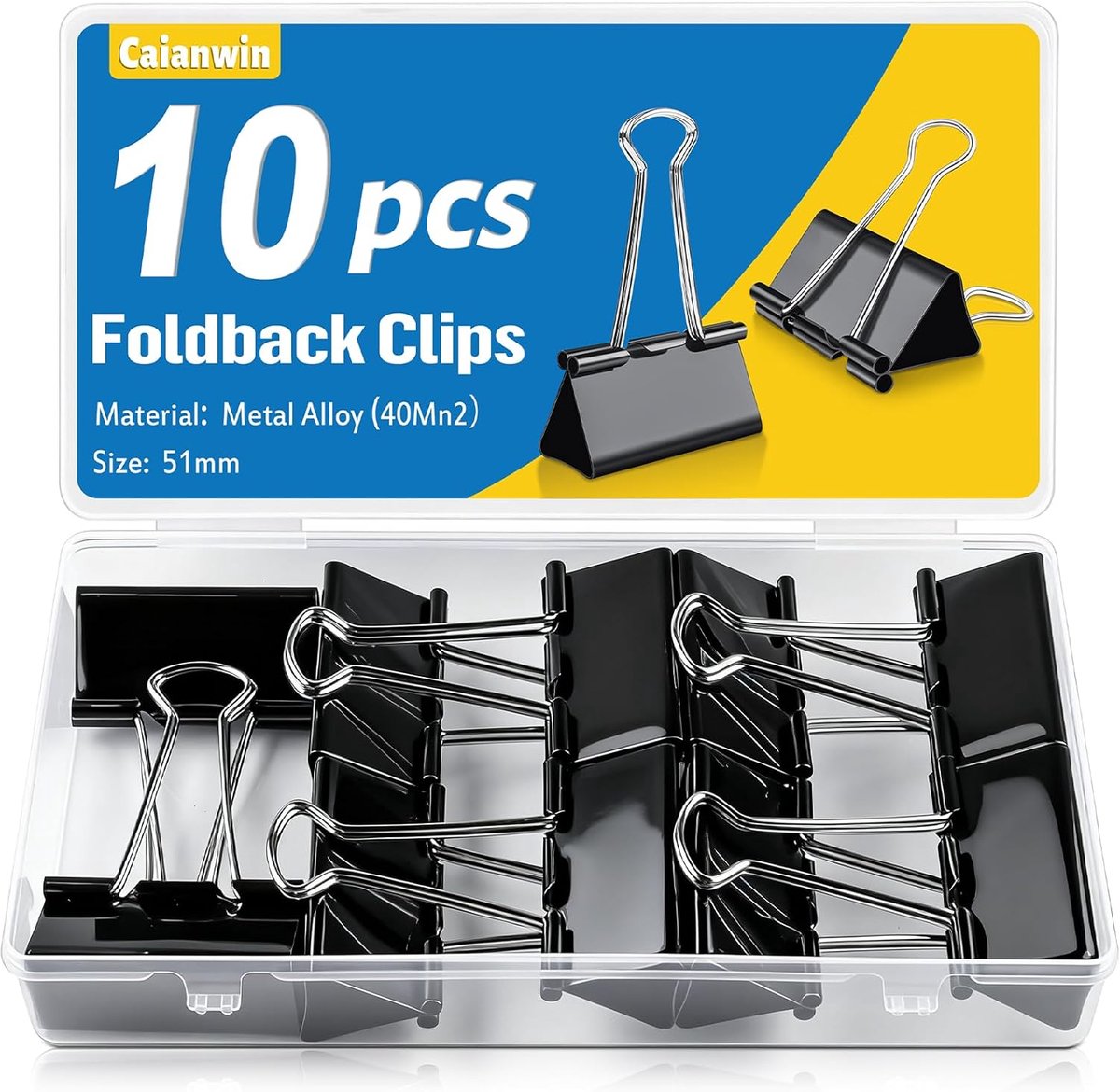 SnelShoppen - Pack van 10 Zwarte 51 mm Metalen Paperclips - Grote Multifunctionele Clips voor Documenten, Kantoor, School, Notities, Herbruikbaar