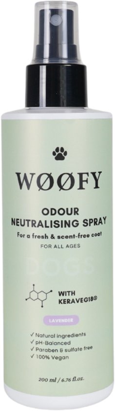 WØØFY Odour Neutralising Spray Lavendel 200ml met keratine, pH-gebalanceerd, parabeen- en sulfaatvrij, 100% vegan.