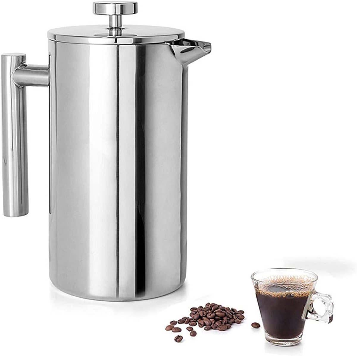 French Press Koffiezetapparaat - Koffiepot Cafetière - Verse Koffie Maken - 3 Niveaus Filtersysteem - 800 Ml - Zilver