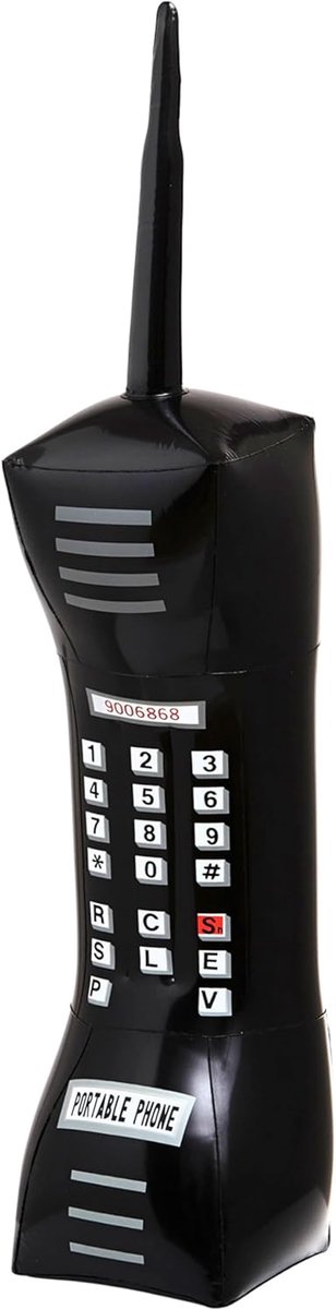 SnelShoppen - Opblaasbare Mobiele Telefoon 77 cm - Telefoonaccessoire voor Politie Kostuums, Carnaval en Themafeesten - Zwart met Witte Toetsen