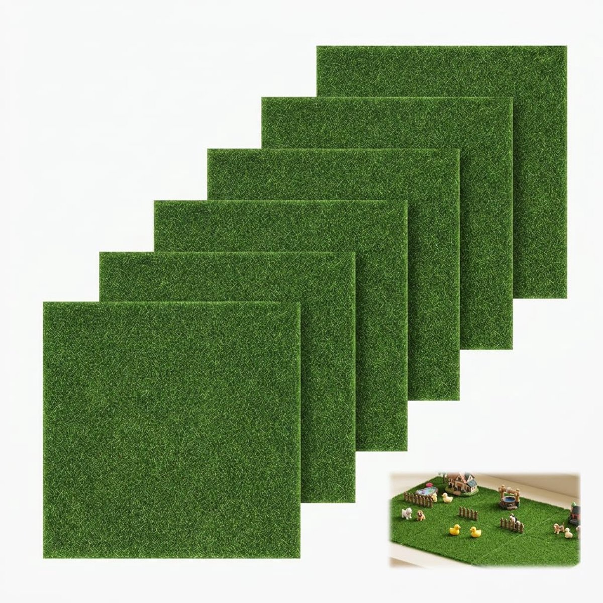 Kunstgras voor buiten 15 x 15 cm - 6 stuks - realistische uitstraling - perfect voor modelbouw - SnelShoppen
