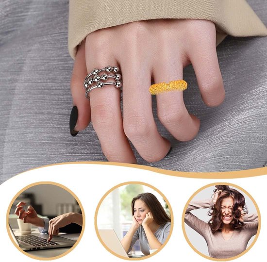 Fidget ring, anti-stress ring, angst spinning met parels, antistress ring voor dames, spinner, open spinner, vrouwen, angst stressring, angst stressring, 8 stuks — afbeelding 5