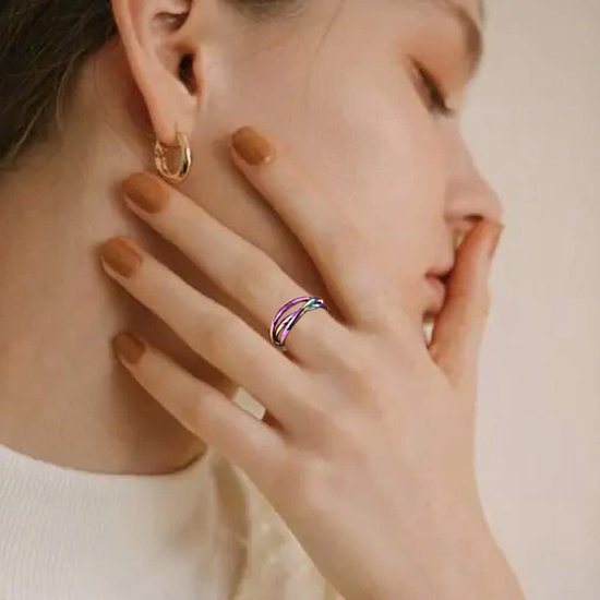 Anti-stressring voor dames, roestvrij staal, angstverlichtende ring, draairing, fidget spinner, stapelbaar, meditatiering, verlicht stress, cadeau voor dames, meisjes, heren — afbeelding 3