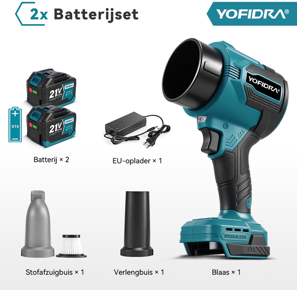 Yofidra Accu Bladblazer - Stofzuiger - 2-in-1 Bladblazer - 350 km/u - Handstofzuiger - Borstelloze Stofblazer - voor buitenshuis, auto, tapijt thumbnail 2