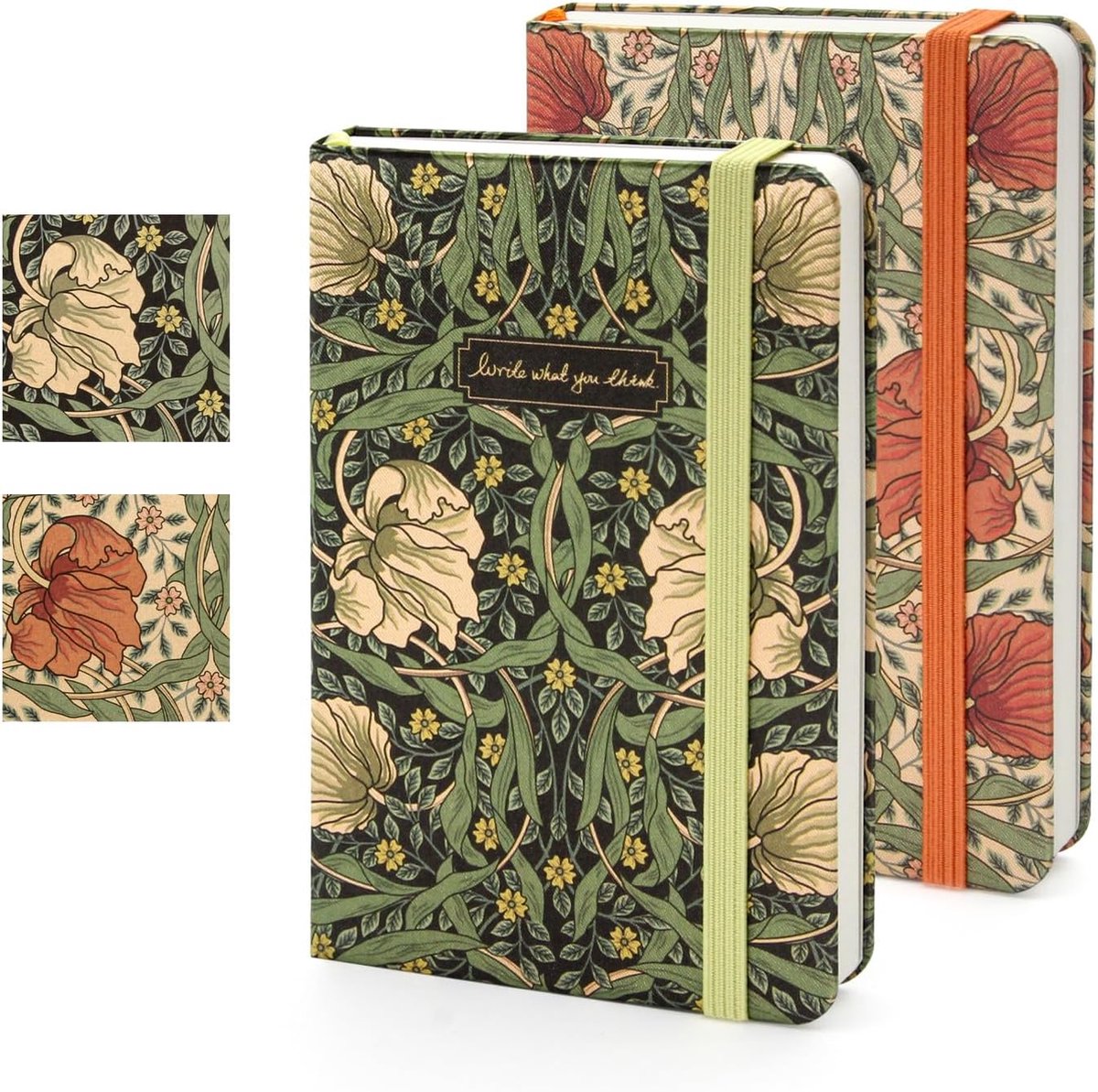 Notitieboeken A6, met vaste omslag, papier 80 g/m², 148 pagina's, witte bloem en oranjebloesem, elastische sluiting en tas (9 x 14 cm)