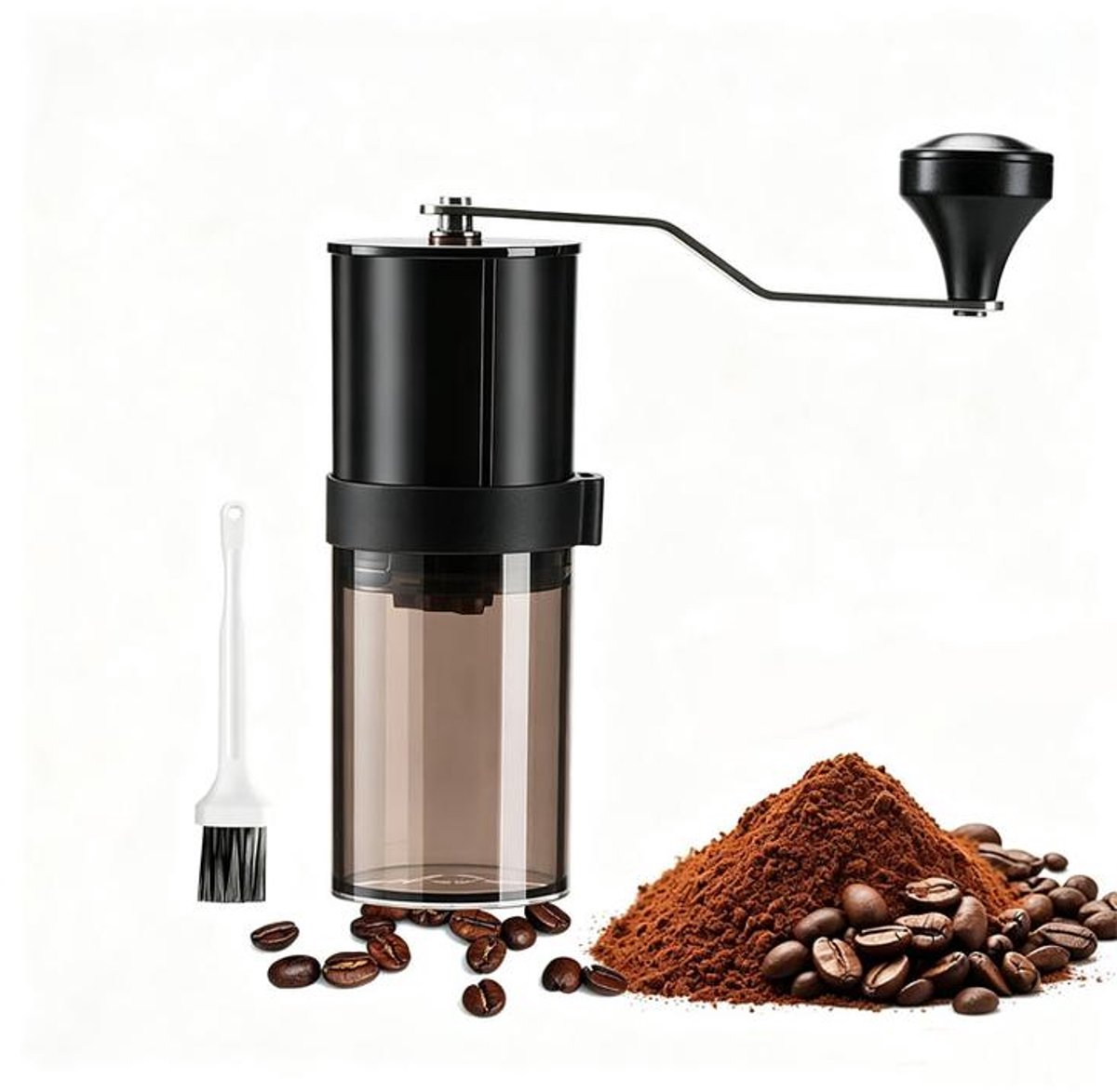 KZQ handmatige koffiemolen - Keramische maalsteen, instelbare maalgraad - Lichtgewicht en draagbaar, compact - Geschikt voor espresso, French press, kamperen en reizen - Capaciteit: 30 g - Zwart - Inclusief schoonmaakborstel