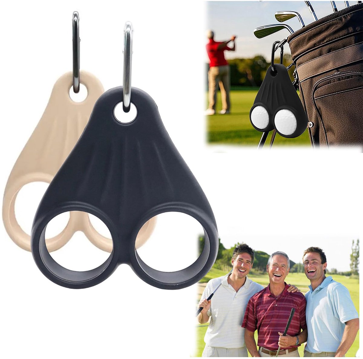 2 Stuks Golfbalhouder - Golfbal Opberghouder met Karabijnhaak - Siliconen Golfbal Clip voor Golfballen, Driving Range, Golfbaan en Training - Zwart/Wit