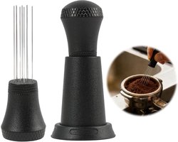 KZQ Espresso Extractietool - 10afneembare roestvrijstalen naalden, antislip aluminium voet - Geschikt voor barista's en thuisgebruik, gemakkelijk schoon te maken - Zwart - 4,5 x 9,5 cm