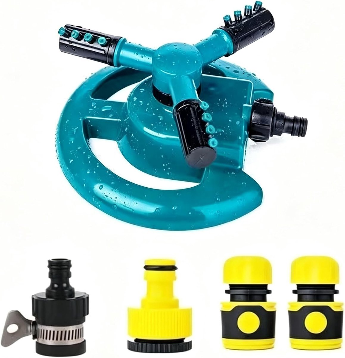Set van 5 360° draaiende gazonsproeiers – Tuinirrigatiesysteem met 4-delige aansluiting – Automatische bewatering voor tuinen, boerderijen en planten