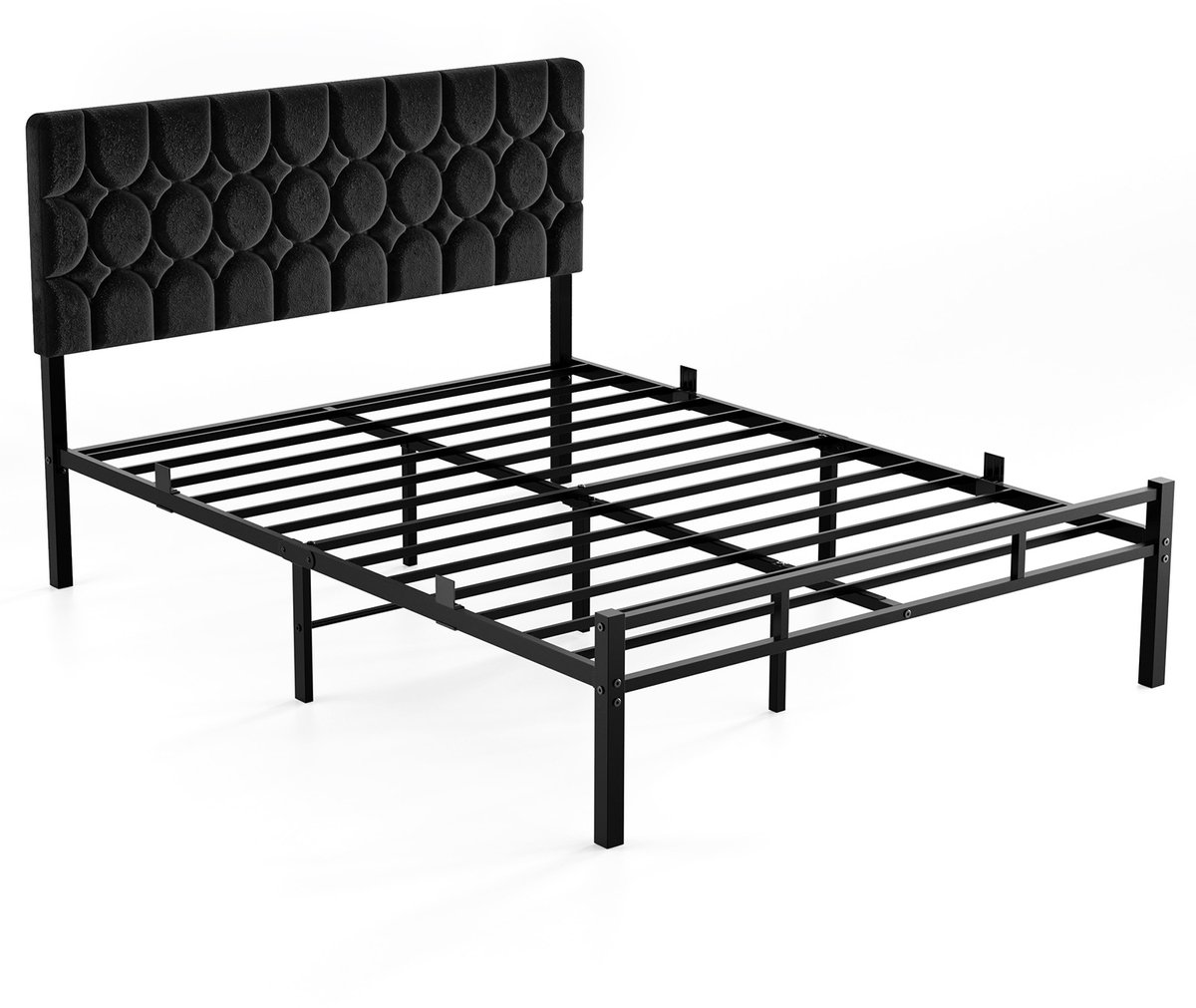KUTAS 2 Persoons Bed 140 x 190 cm - Gestoffeerd Bedframe met Verstelbaar Hoofdbord, Lattenbodem en 32 cm Opbergruimte - Zwart