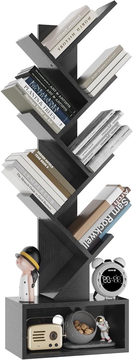 Boom Boekenplank - 6-Laags Boekenkast Met Kubusvakken - Moderne Houten Opbergkast Voor Boeken, Tijdschriften En Decoratie - Vrijstaande Boekentoren Voor Woonkamer, Kantoor En Studeerkamer - Zwart