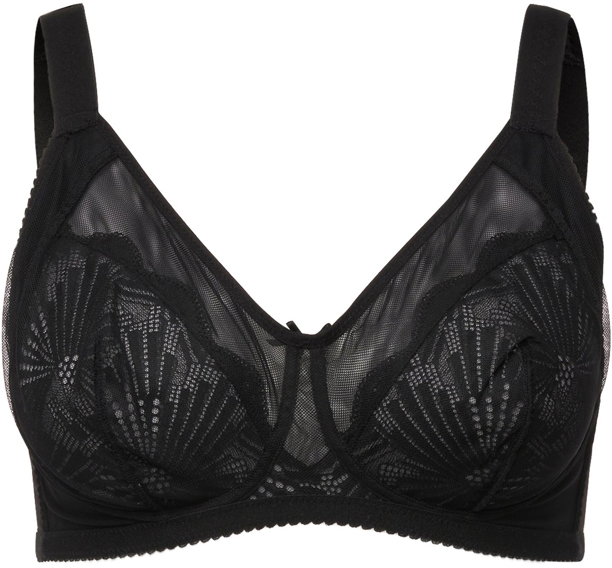 Ulla Popken - Dames - BH zonder beugel mesh kant - Zwart - Maat 85F