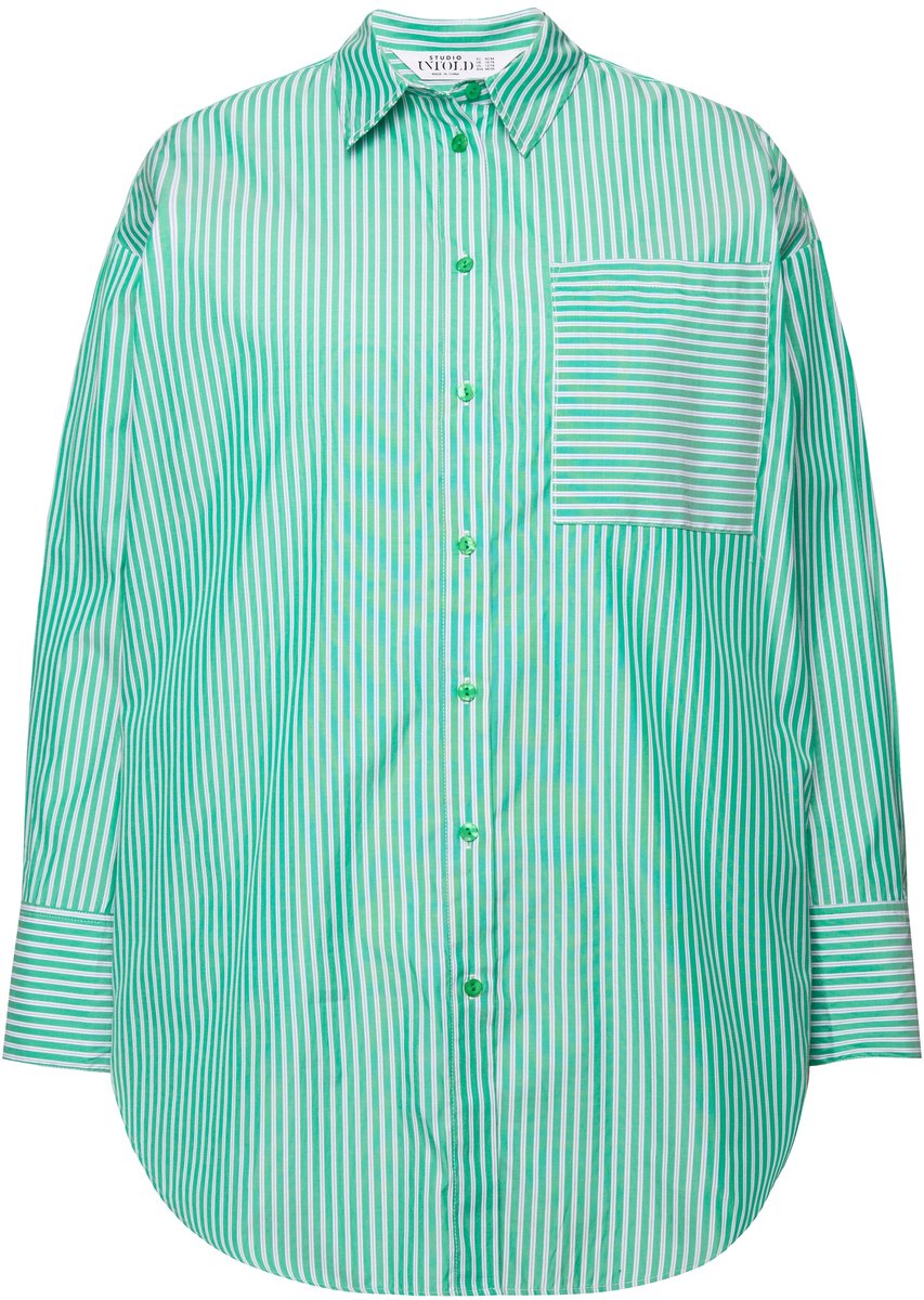 Studio Untold - Dames - Oversized overhemd strepen overhemdkraag lange mouwen - Groen - Maat 50+