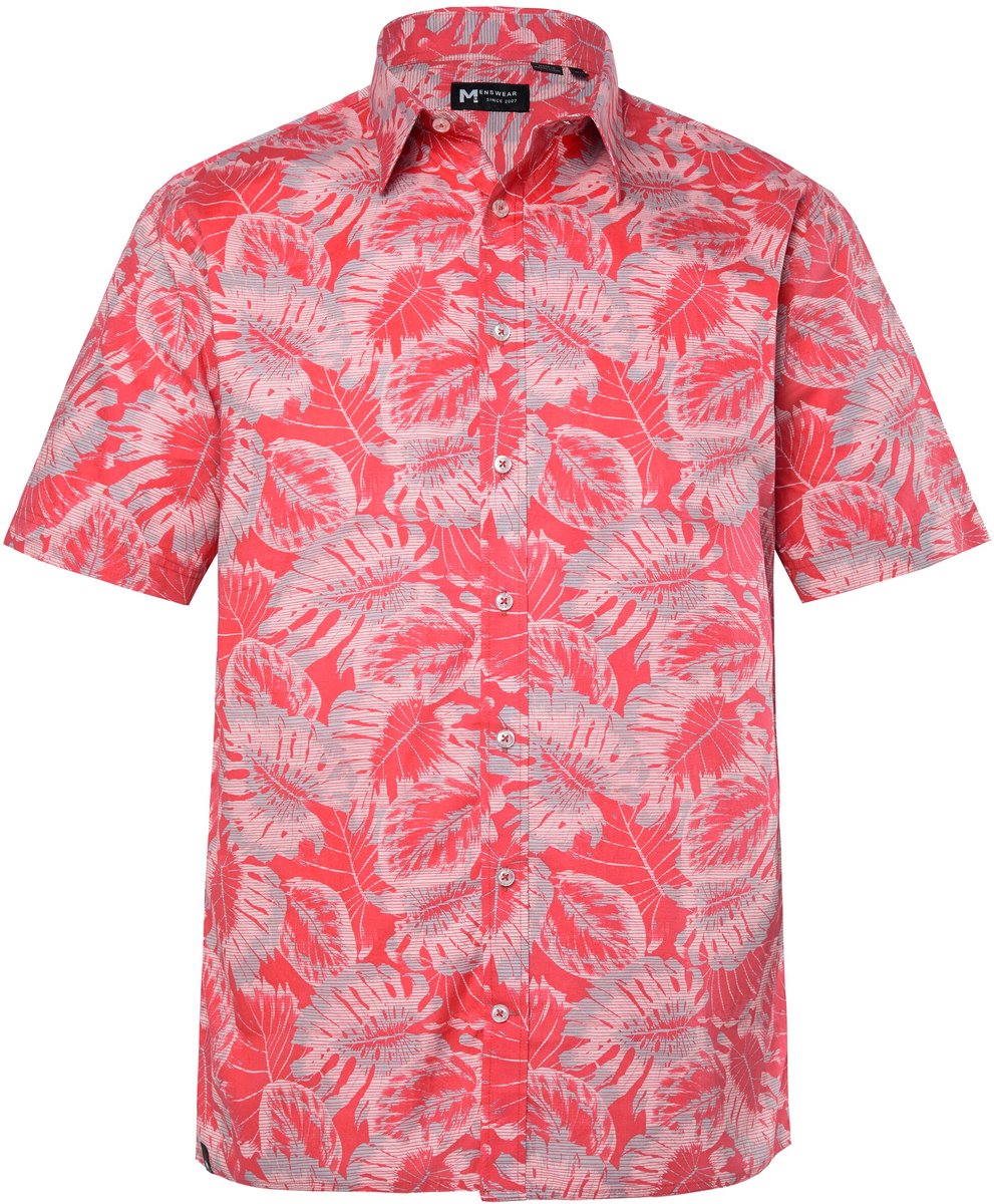 Men Plus - Heren - Overhemd korte mouw kentkraag all-over print comfort fit - Chilirood - Maat 4XL