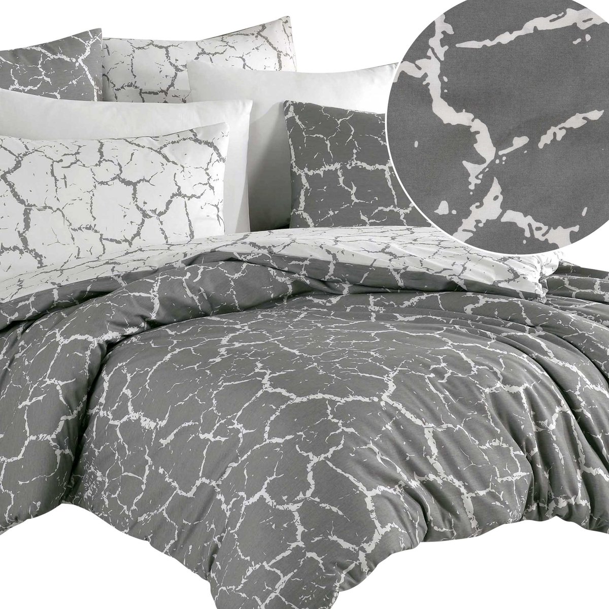 Luxe Katoenen Dekbedovertrekset Ranforce MERCER GREY – 200x220 cm – Staalrijs Marmer – 100% Katoen – Darymex