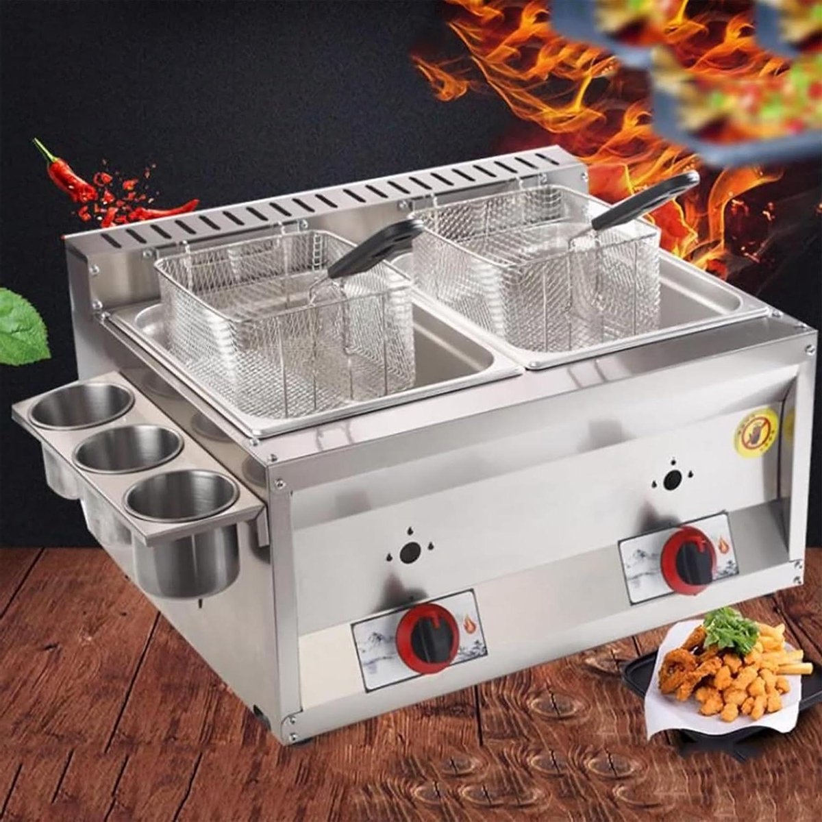 Commerciële Gas Friteuse - Professionele Friteuse Frituurpan - Restaurant Keuken Gebruik - Snelle Gas Verwarming - 16L Capaciteit - Zilverkleurig