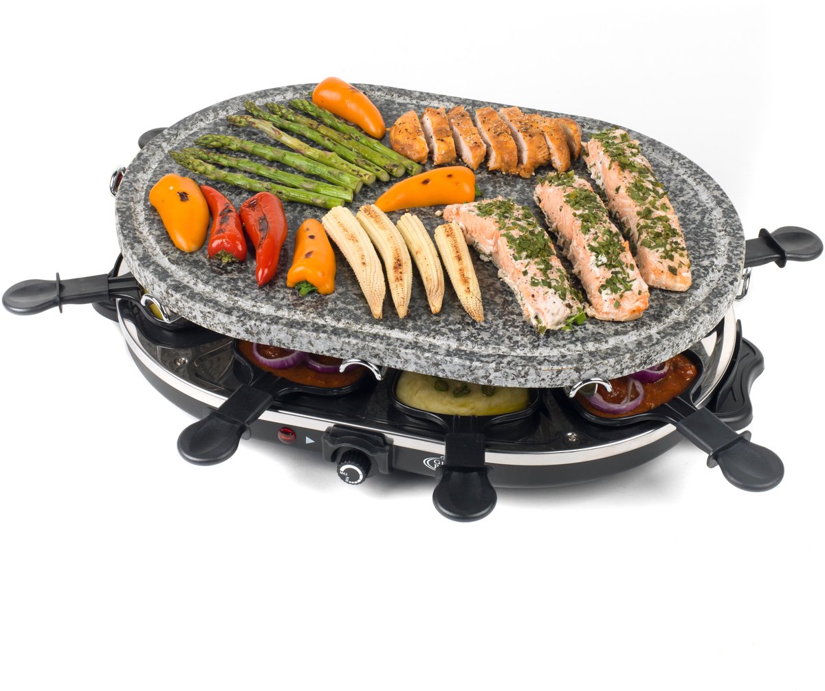 Giles & Posner 8-delige Tafel Raclette Grill - 1200W | 43x30cm Plaat