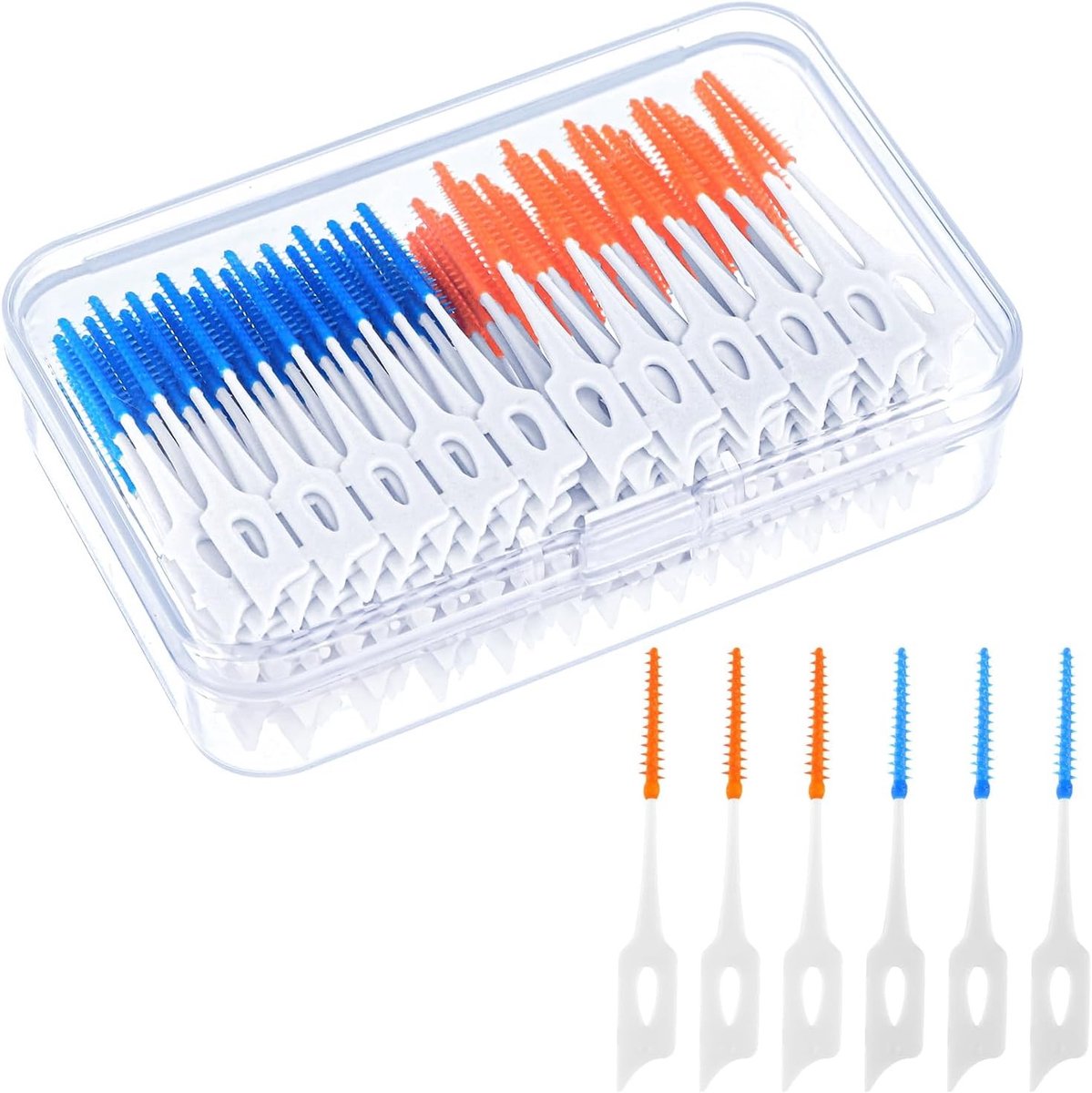 SnelShoppen - 200Pcs Interdental Brushes, Tandenborstel Stokjes, Tandenreiniging Tool voor Mondhygiëne, Zacht TPR Materiaal, Blauw en Oranje, Geschikt