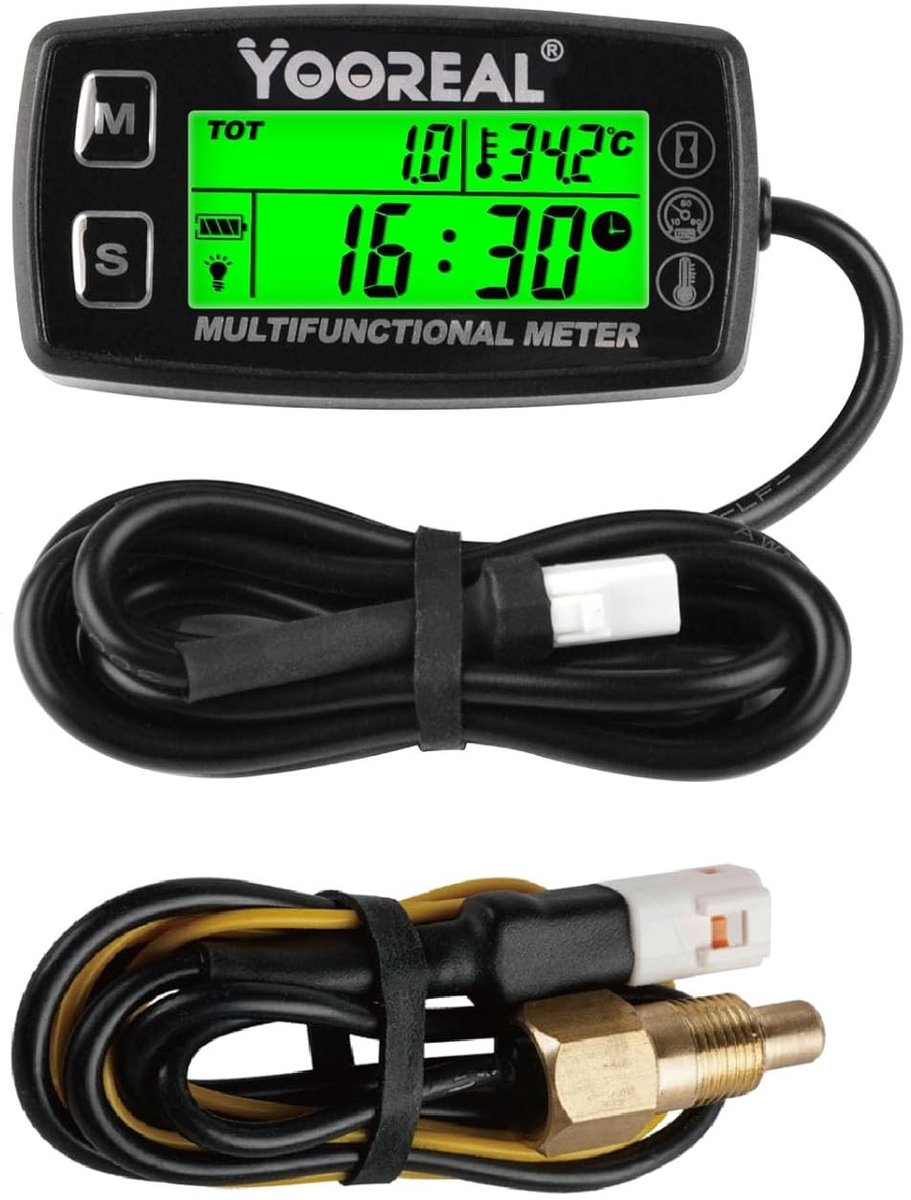 Digitale Temperatuurmeter en Toerenteller voor Motoren, Geschikt voor Tractoren, Generators en Watersportvoertuigen