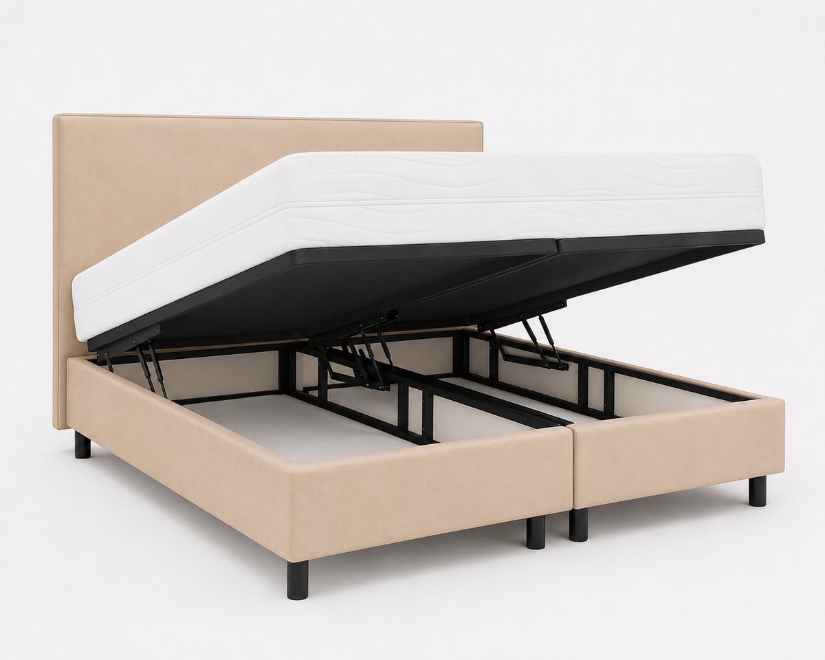 Opberg Boxspring Savelle - 180x200 Compleet - Beige - Luxe Living Home