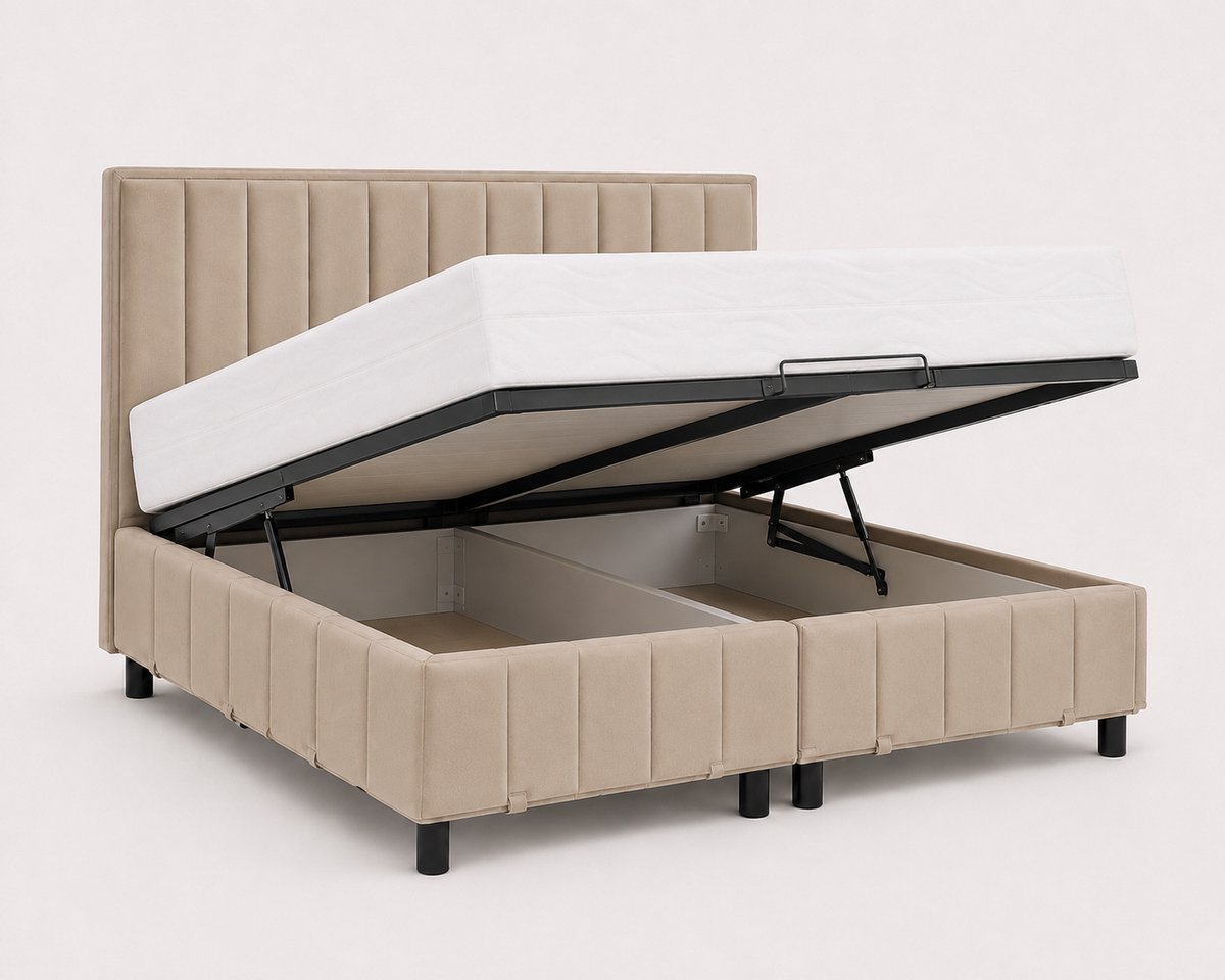 Home & Living Opberg Boxspring Aurelia - 140x200 Compleet - Creme - Luxe Living Home