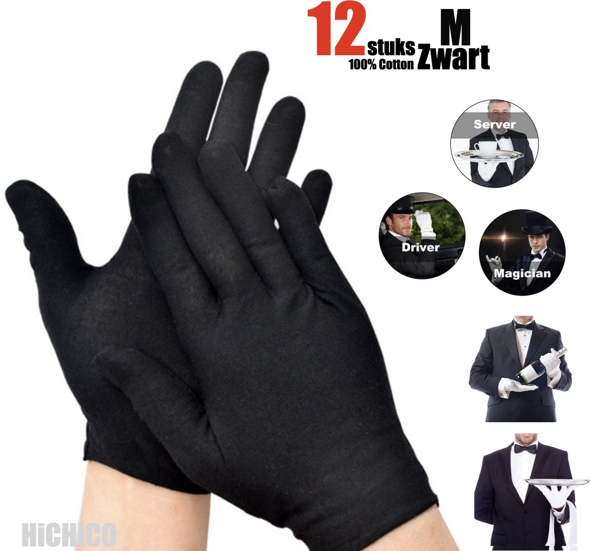 Katoenen handschoenen Zwart Medium 12Stuks/6Paar Beschermende Handschoenen - Eczeem - Allergie - Handcrème - Juweliers - Munt handschoen