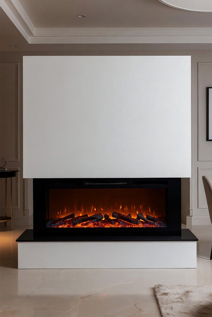 Cobalt 42 Staande Elektrische Open Haard met 3D Realistisch LED Vlameffect, App & Afstandsbediening, 1800W Verwarming, Knettergeluid, Timer en Thermostaat (20–30°C), Vrijstaand Haardmeubel Modern Design Wit/Grijs - Medahomestore