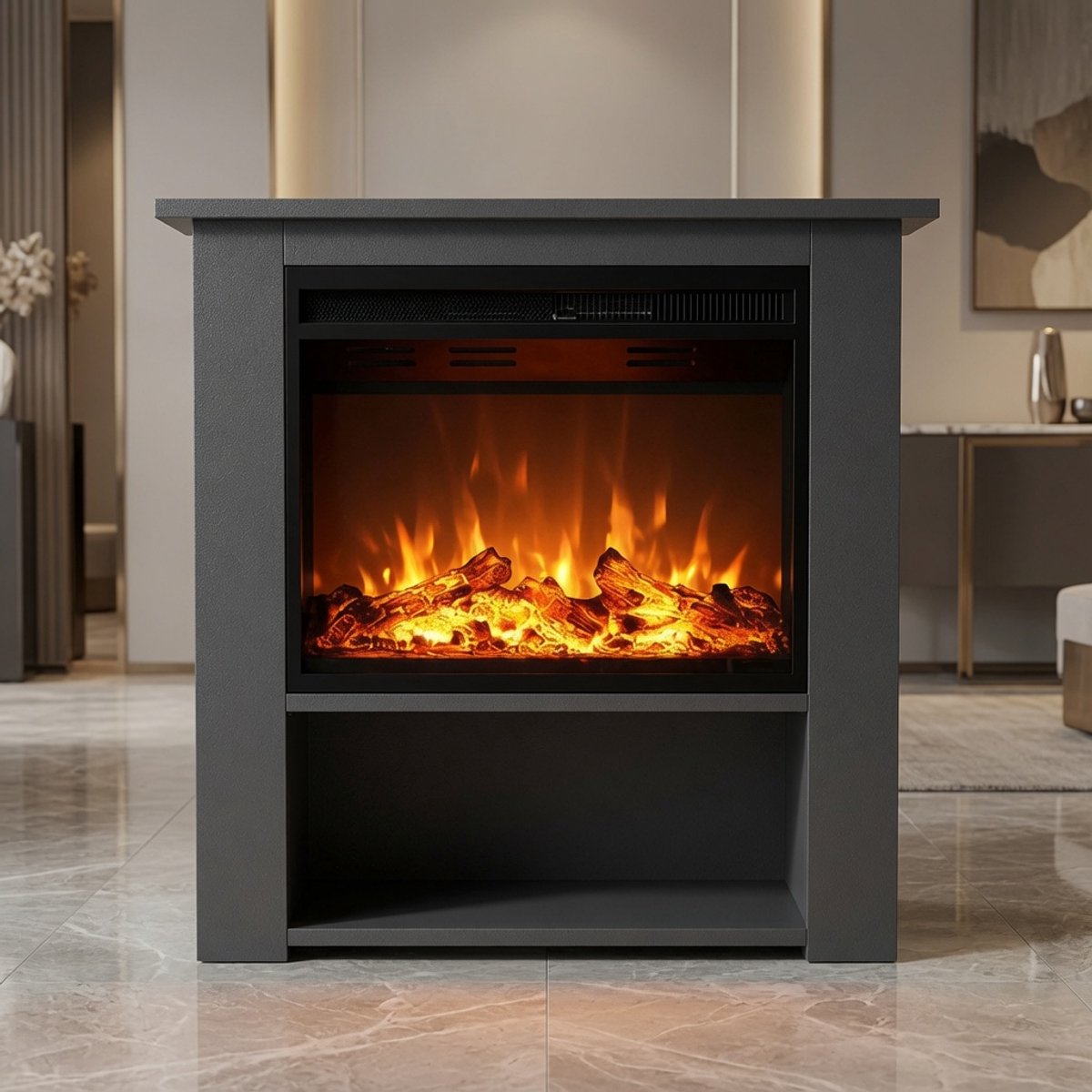 Elektrische Sfeerhaard met Verwarming – Vrijstaande LED Open Haard met 3 Vlameffect Kleuren, 1500W Ventilatorkachel, Realistisch Houtdecor, Afstandsbediening, Timer & Knettereffect – 86 cm Modern Design Medahomestore