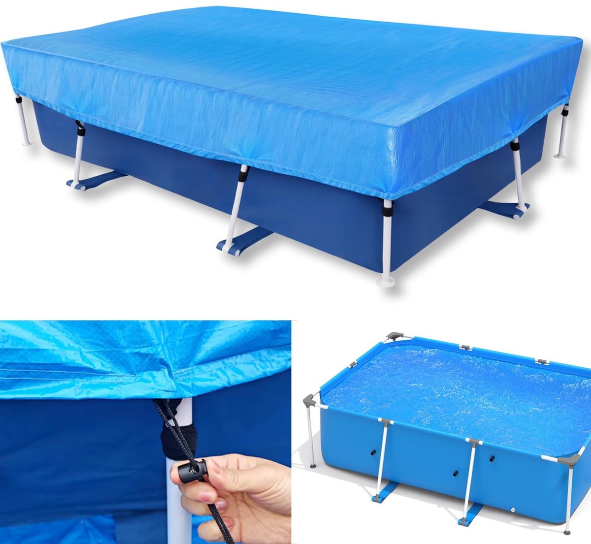 Dailygoods- Afdekzeil 300 x 200 cm - Rechthoekig - Zwembadafdekking - Stofdicht - Waterdicht - Sluitkoord/Klittenbandsluiting - Bescherming tegen verdamping - Zwembaddeken