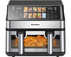 Sinaopus XXL Airfryer 8L – Kijkvenster – Met Dubbele Mand – 10 Kookprogramma’s – Onafhankelijke Snelle Opwarming – Geschikt voor Gezinnen – Eenvoudig te Reinigen – Capaciteit voor 4 tot 5 Personen