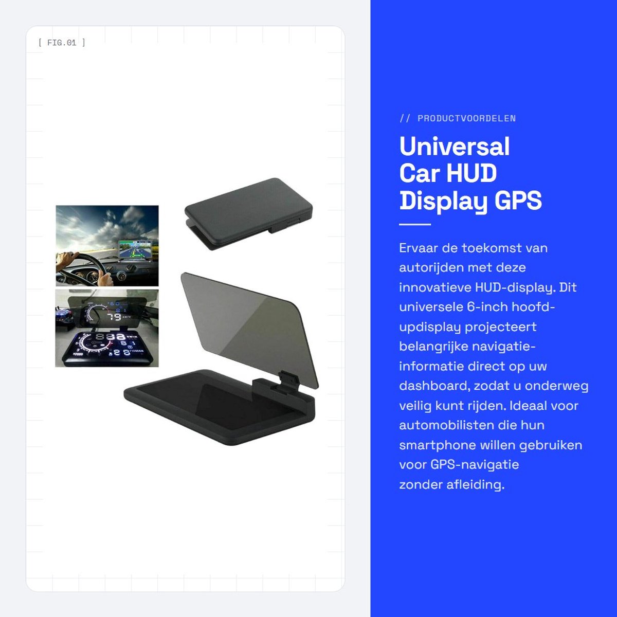 Universal Car HUD Display - GPS Navigatie - Smartphone Ondersteuning - 6 Inch - Head Up Display - Veilig en Handig - Geschikt voor Auto's
