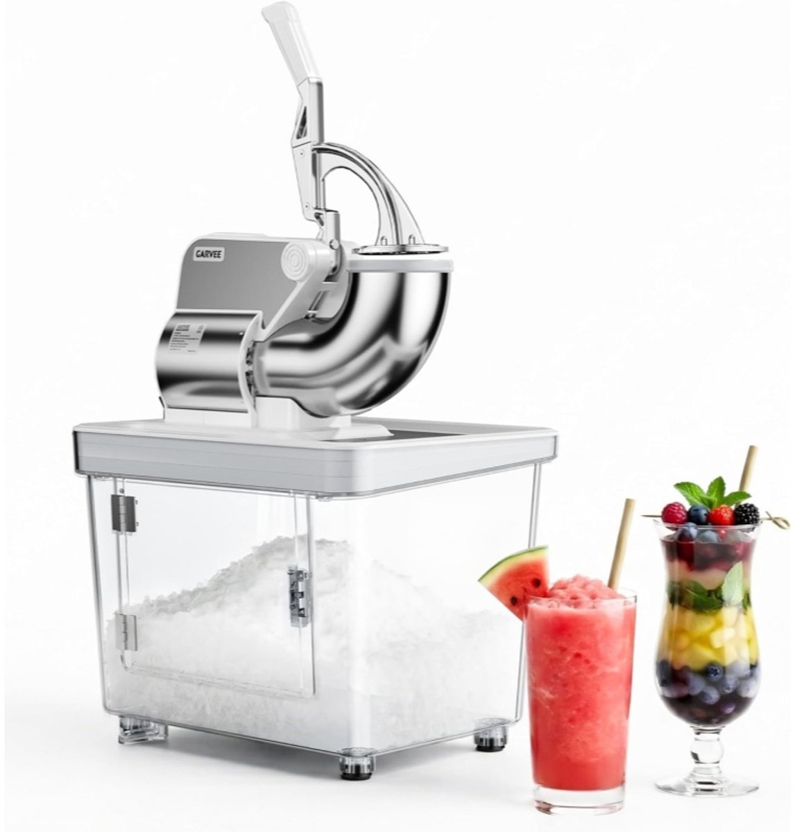 Professionele 300 W-slush-ijsmachine – met ETL-certificering – commerciële roestvrijstalen ijsbreker met dubbel mes – tank van 50 l – 300 kg/u – voor bars, keukens en evenementen – zilver