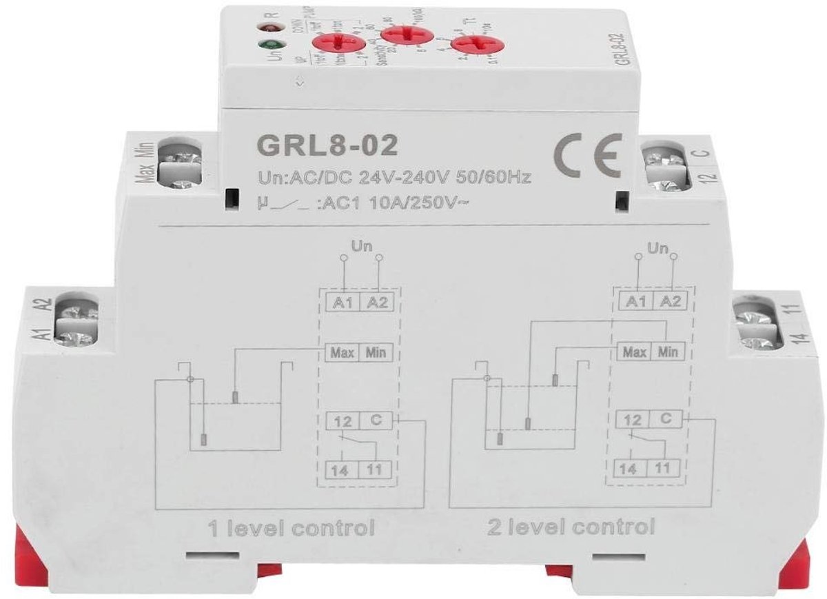 Dailygoods- Waterpeilcontroller 10 A AC/DC - Instelbare Gevoeligheid - Actietimer 0,1-10S - LED Indicatie - Voor Zwembad/Fonteinen/Tanks - Vloeistofniveau-sensor